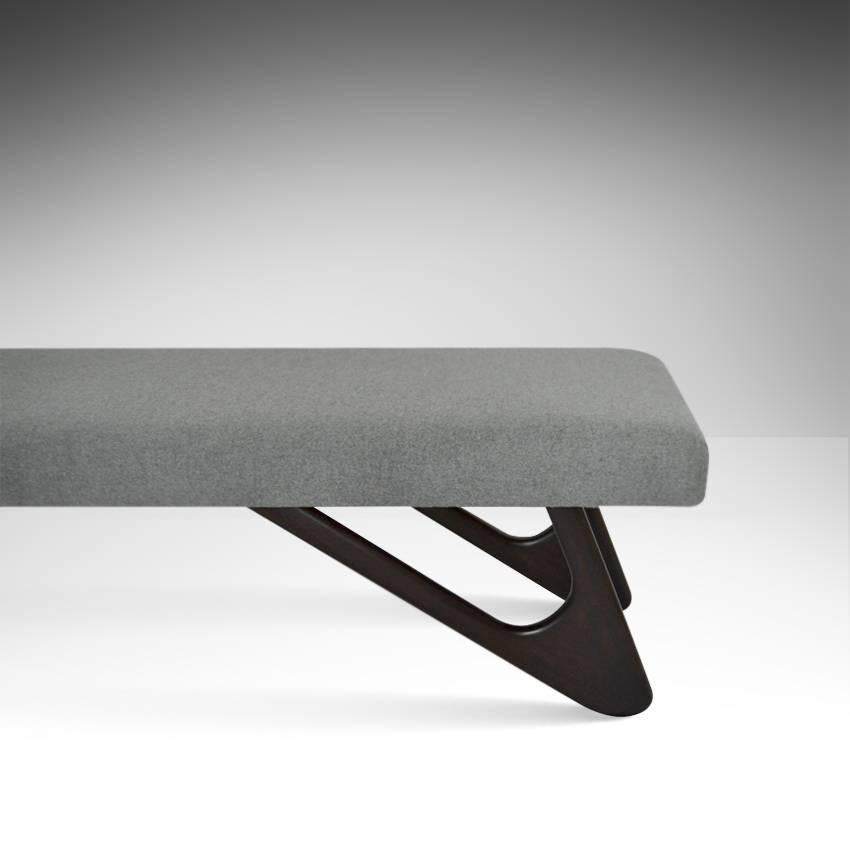 Mid-Century Modern Boomerang Bench in Grey Wool