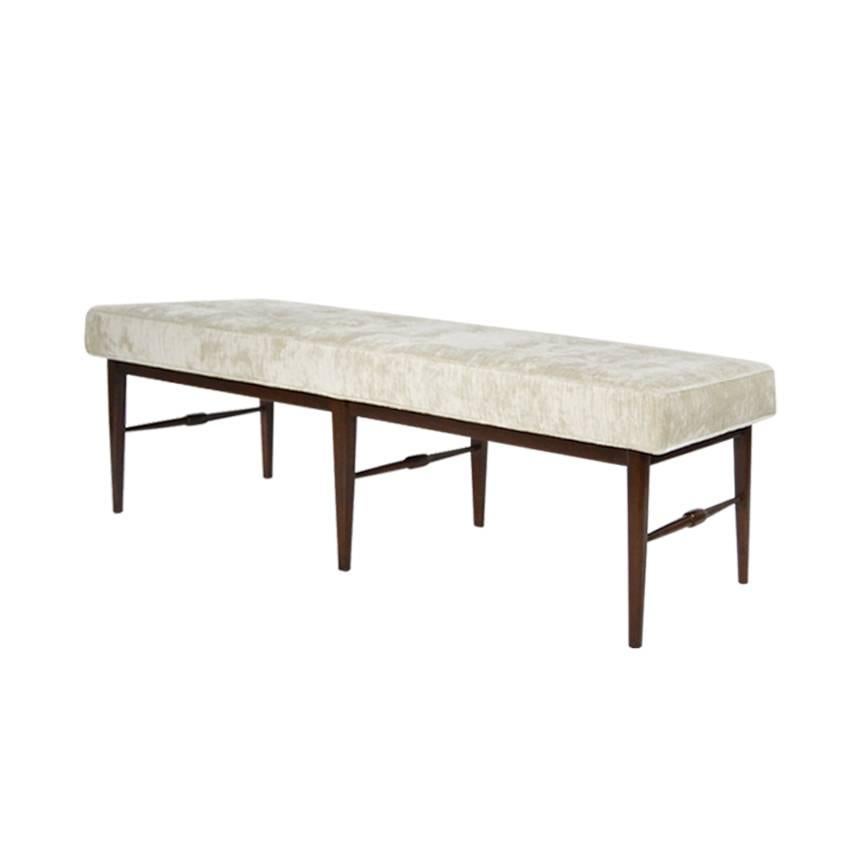 Mid-Century Modern Mid-Century Spindle Bench in Ivory Chenille