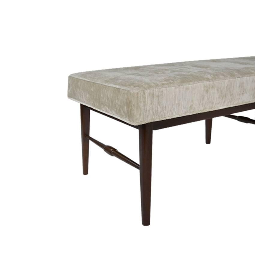 20th Century Mid-Century Spindle Bench in Ivory Chenille