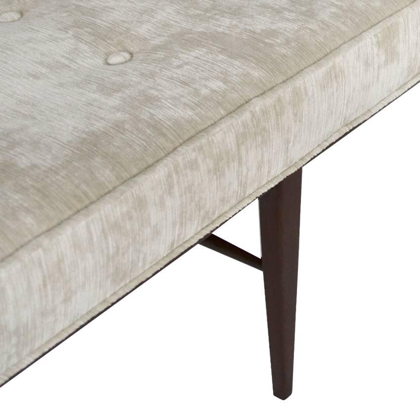 Mid-Century Spindle Bench in Ivory Chenille 1