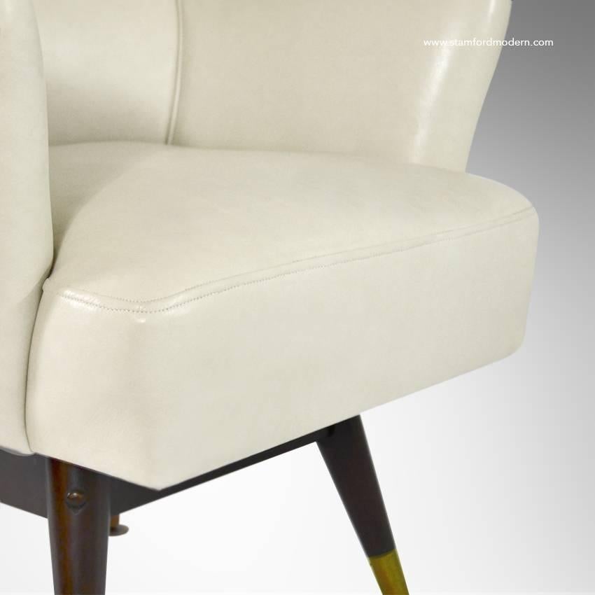 Brass Modernist Swivel Wingback Chair by Karpen of California