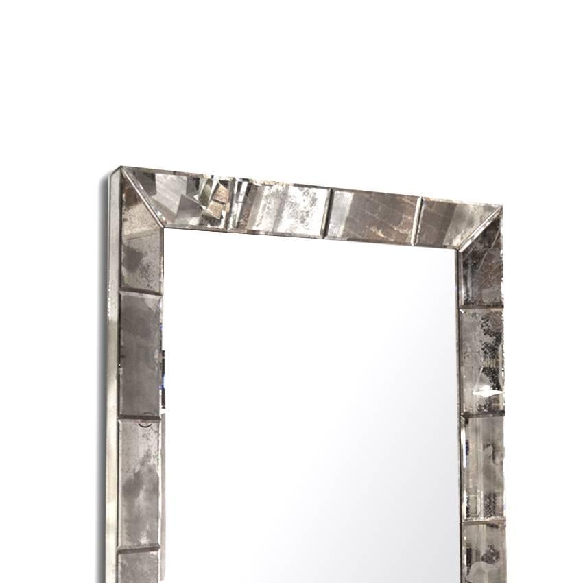 Large Faceted Antiqued Mirror, circa 1940s In Excellent Condition In Westport, CT