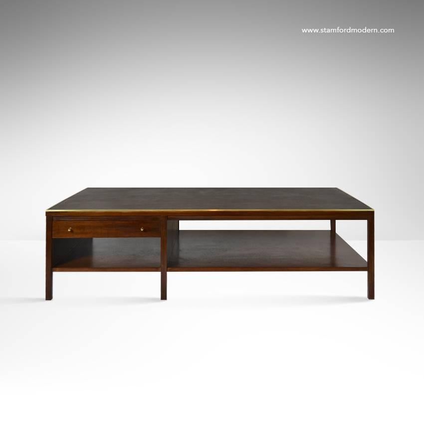 Brass Paul McCobb Leather Top Coffee Table, Calvin Group