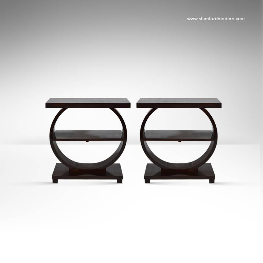 American Pair of Art Deco Style Mahogany End Tables by Modernage, 1940s