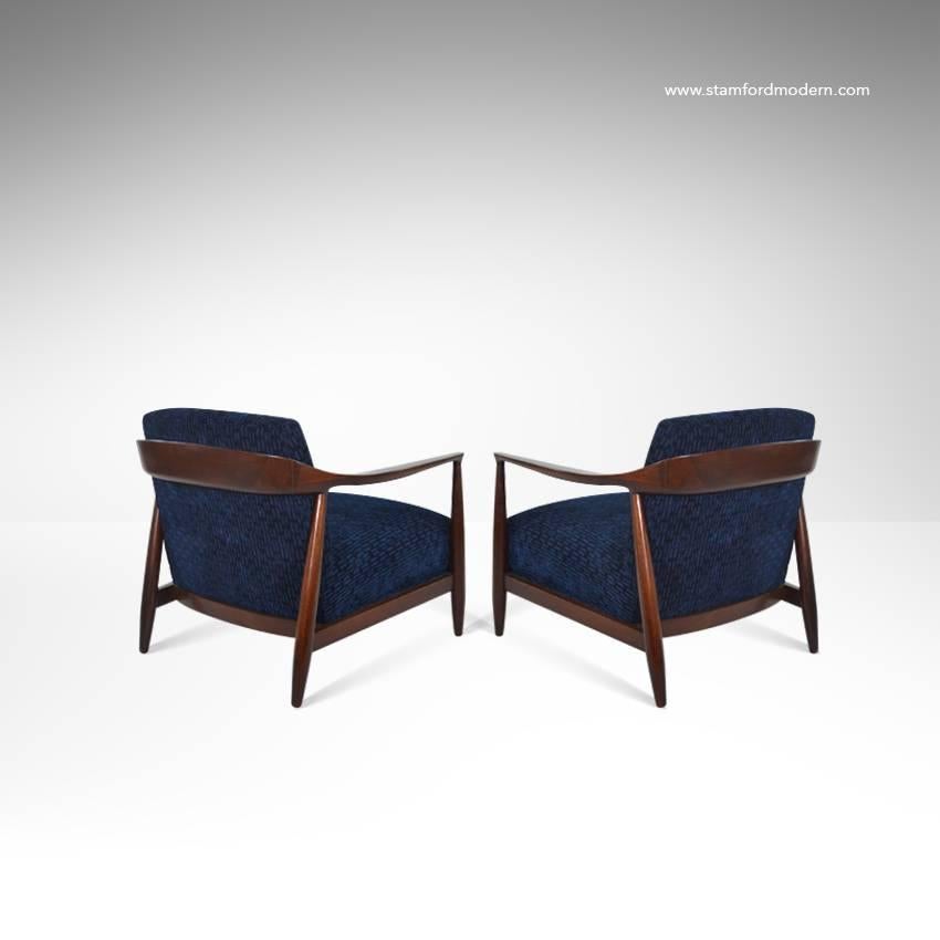 Mid-Century Modern Danish Modern Sculptural Walnut Lounge Chairs, Ib Kofod-Larsen