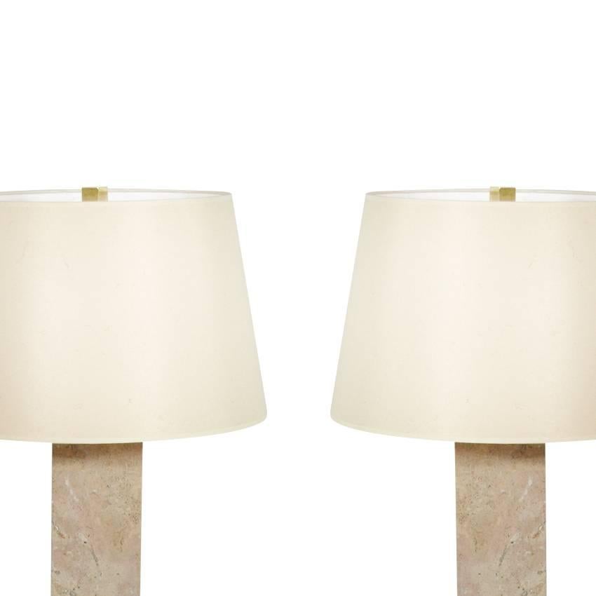 Mid-Century Modern Pair of Travertine Table Lamps, 1950s
