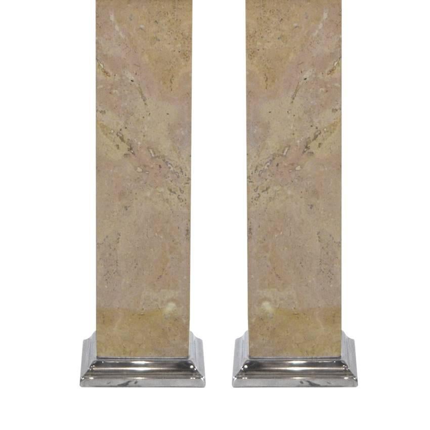 American Pair of Travertine Table Lamps, 1950s