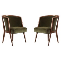 Harold Schwartz Lounge Chairs in Olive Velvet, C. 1950s