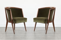 Harold Schwartz Lounge Chairs in Olive Velvet, C. 1950s