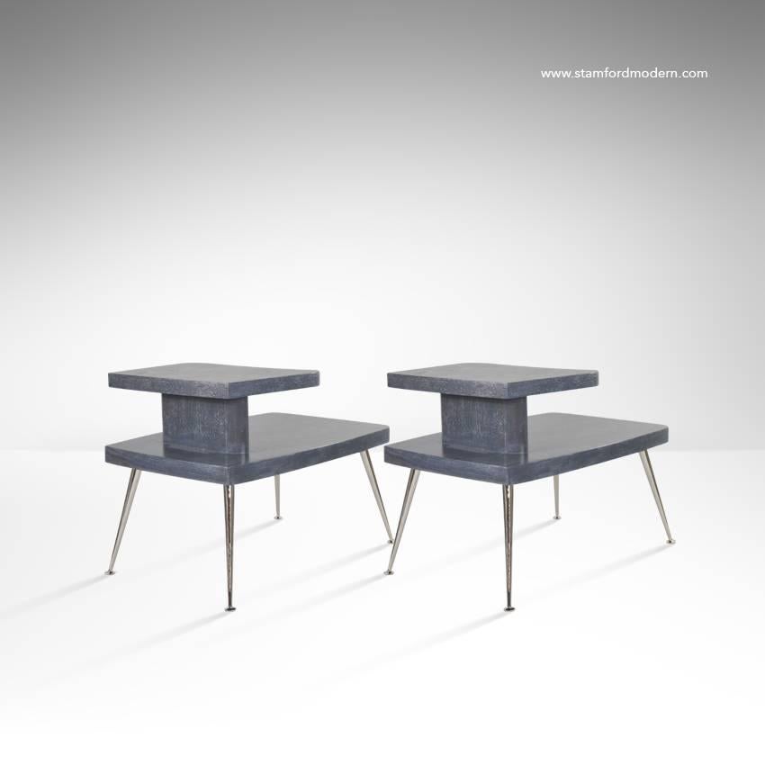 Mid-Century Modern Pair of Atomic Era Sculptural Side Tables in Grey Ceruse, 1955