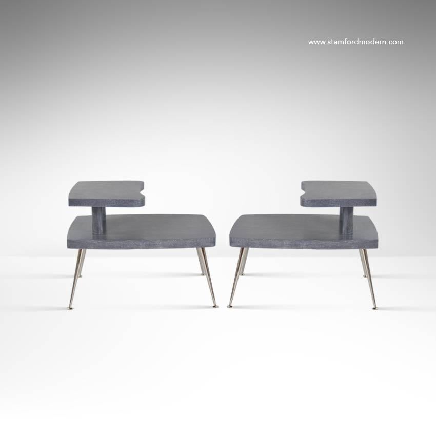 American Pair of Atomic Era Sculptural Side Tables in Grey Ceruse, 1955