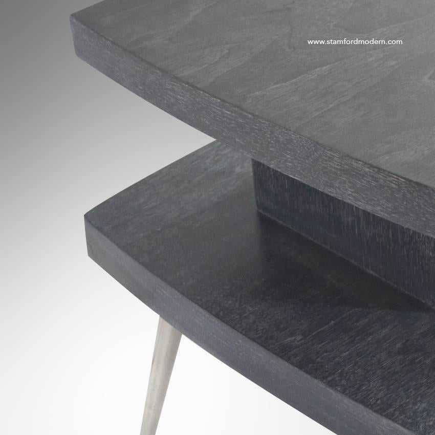 Nickel Pair of Atomic Era Sculptural Side Tables in Grey Ceruse, 1955