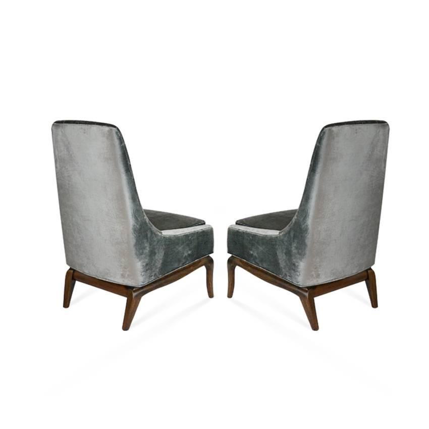 Mid-Century Modern Pair of Tufted High Back Slipper Chairs, 1950s