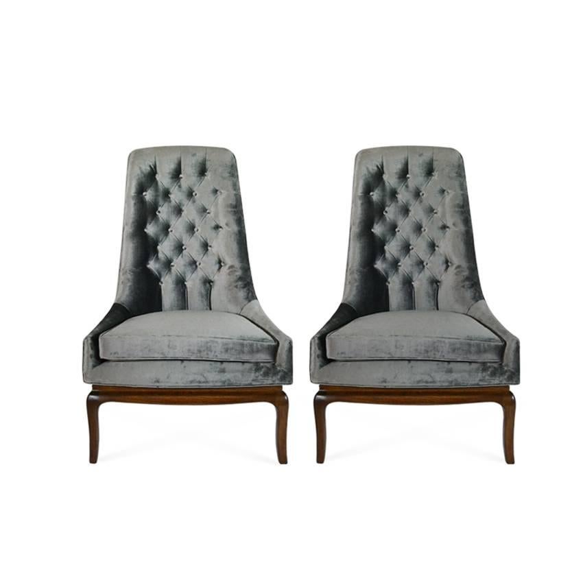 American Pair of Tufted High Back Slipper Chairs, 1950s