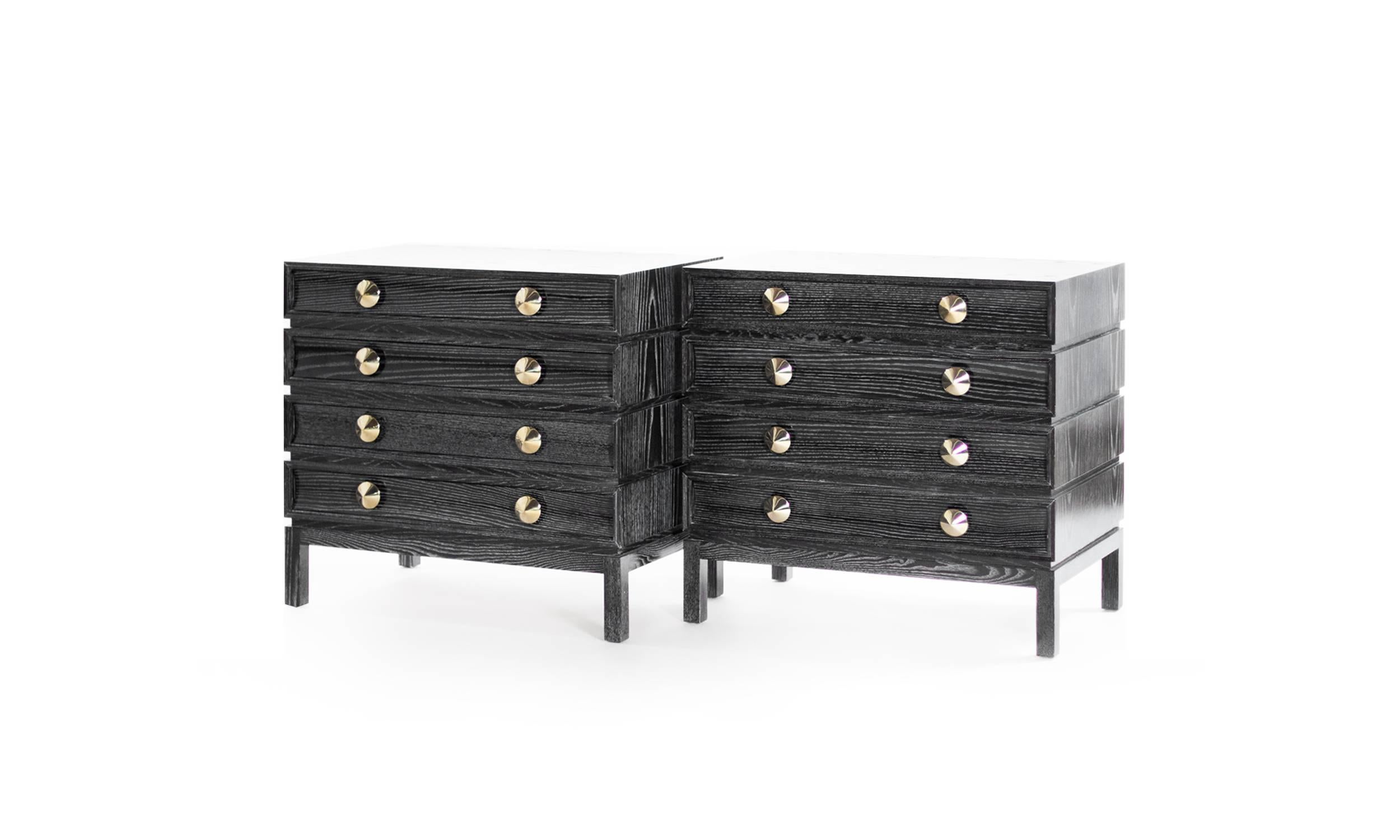 American Pair of Stacked Bedside Tables in Black Ceruse