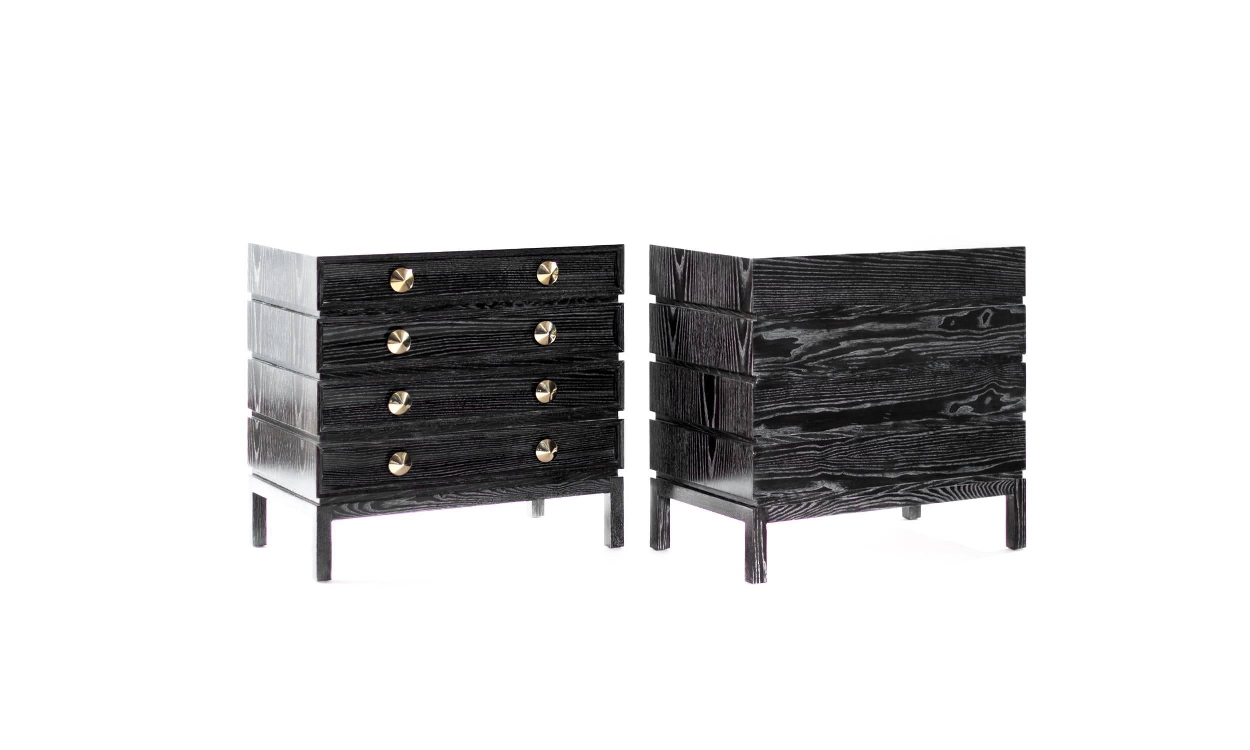 Mid-Century Modern Pair of Stacked Bedside Tables in Black Ceruse