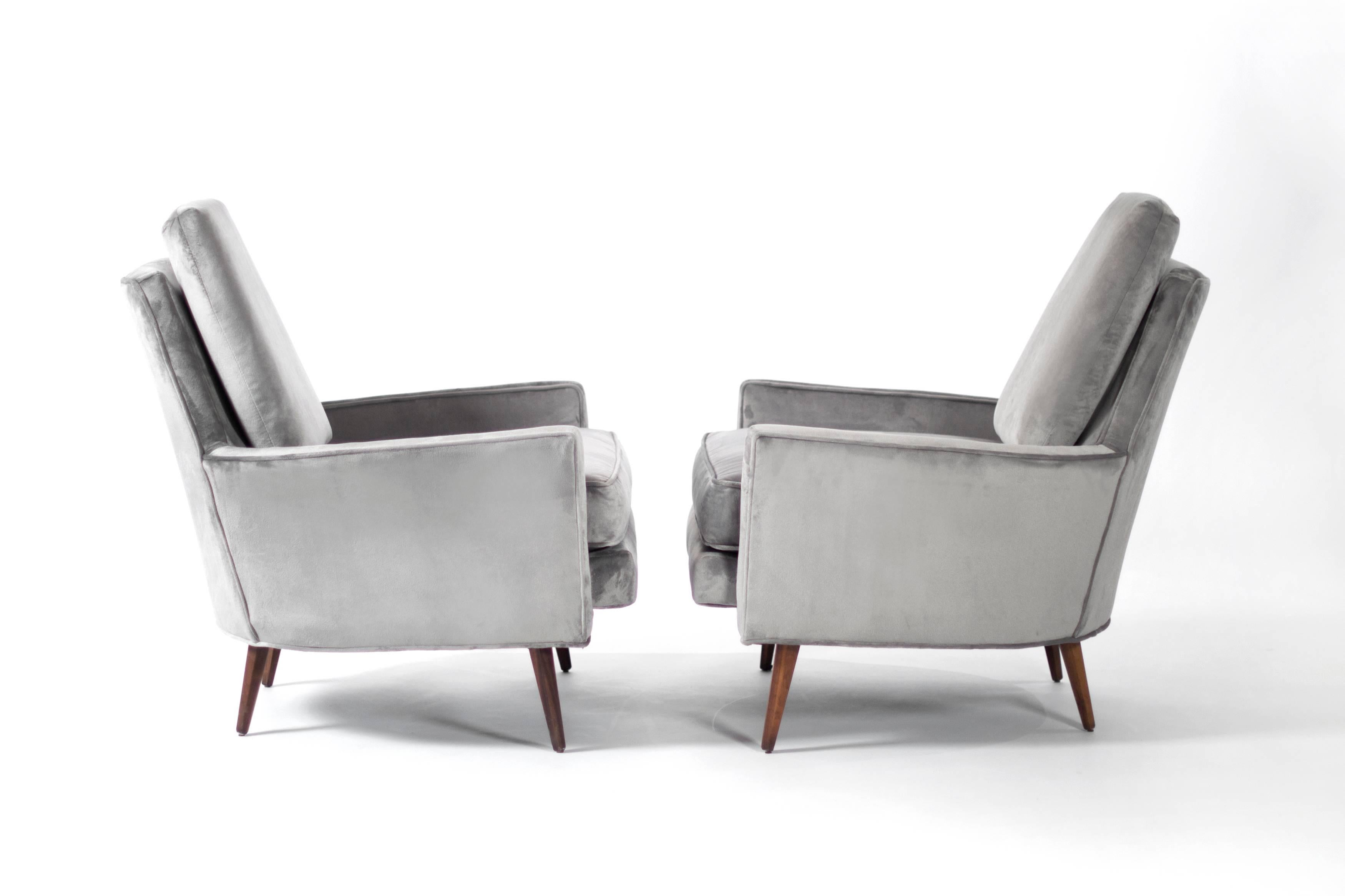 American Mid-Century Paul McCobb Style Lounge Chairs in Grey Velvet