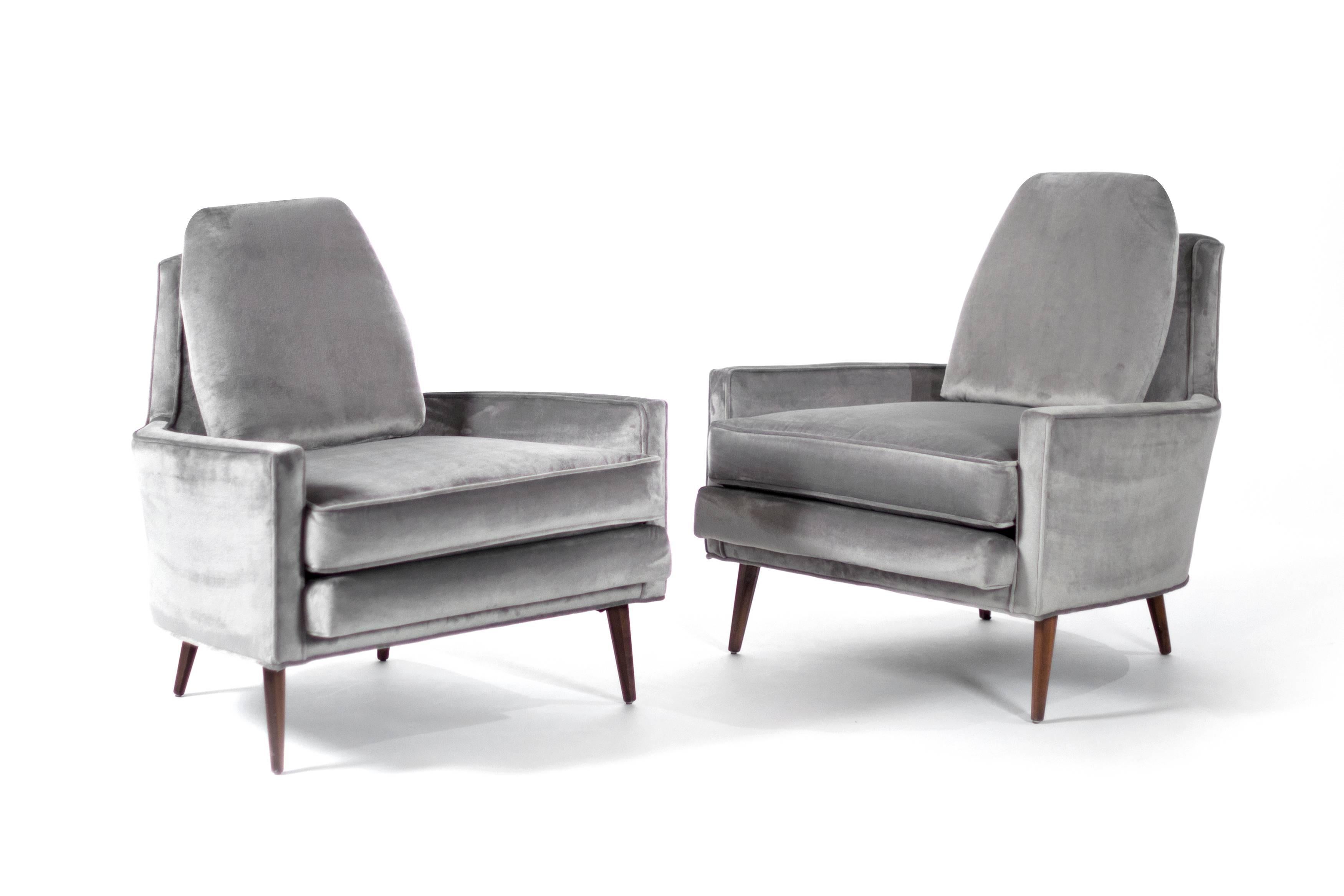 Mid-Century Modern Mid-Century Paul McCobb Style Lounge Chairs in Grey Velvet