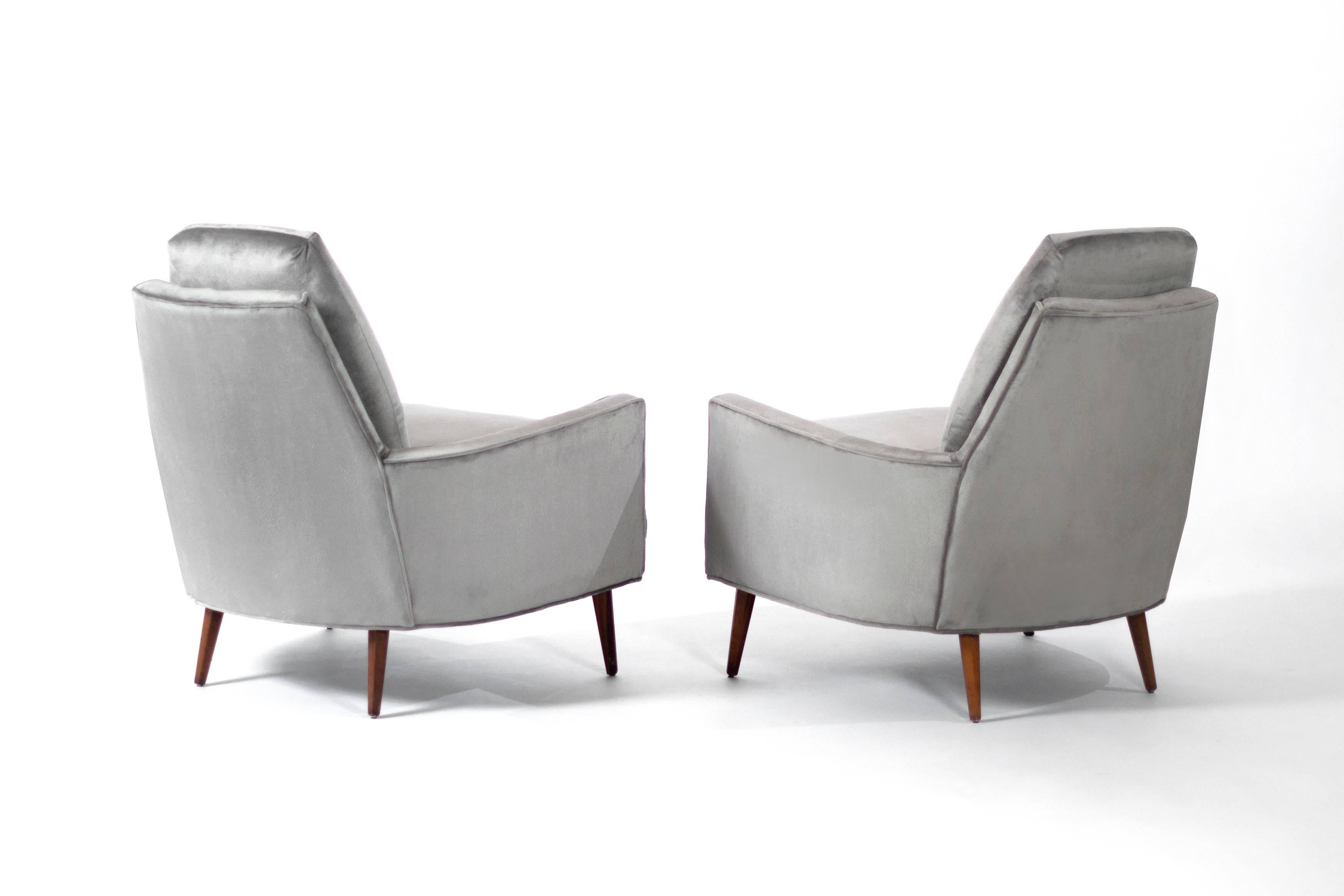 Mid-Century Paul McCobb Style Lounge Chairs in Grey Velvet In Excellent Condition In Westport, CT