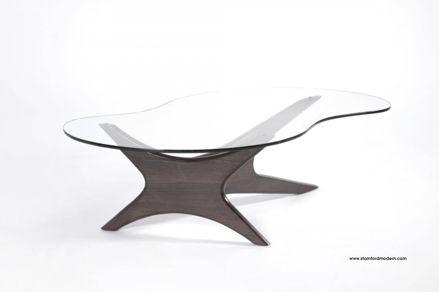 Biomorphic walnut and glass coffee table by Adrian Pearsall, circa 1950s.