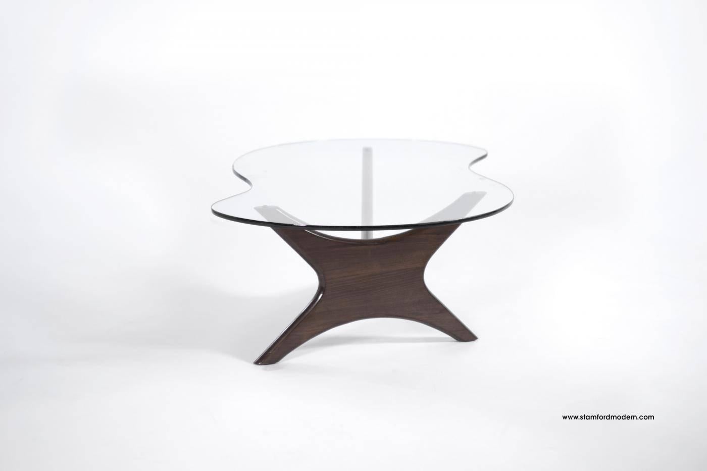 Glass Asymmetrical Walnut Cocktail Table by Adrian Pearsall