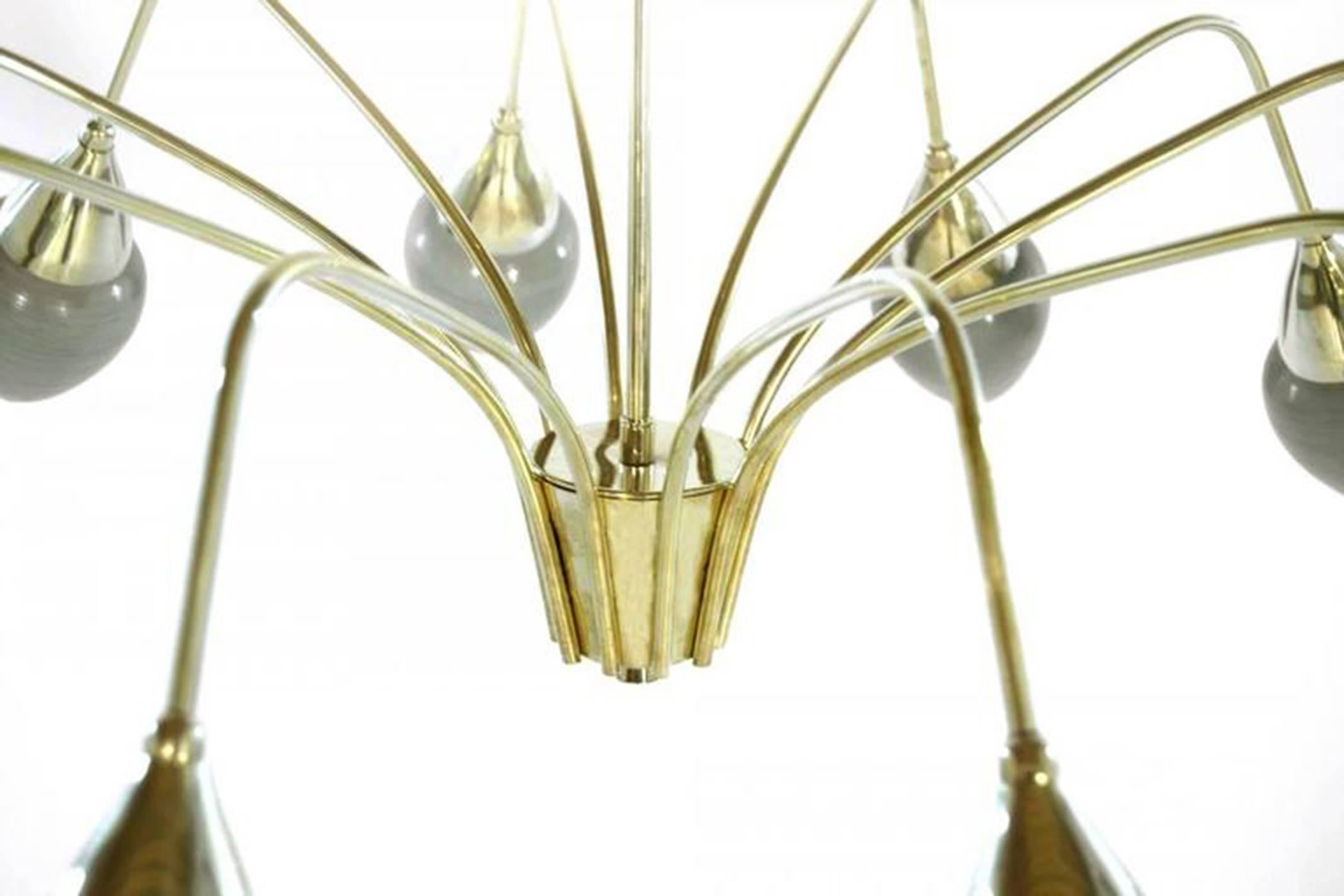 Italian Art Glass Shades and Brass Chandelier 1