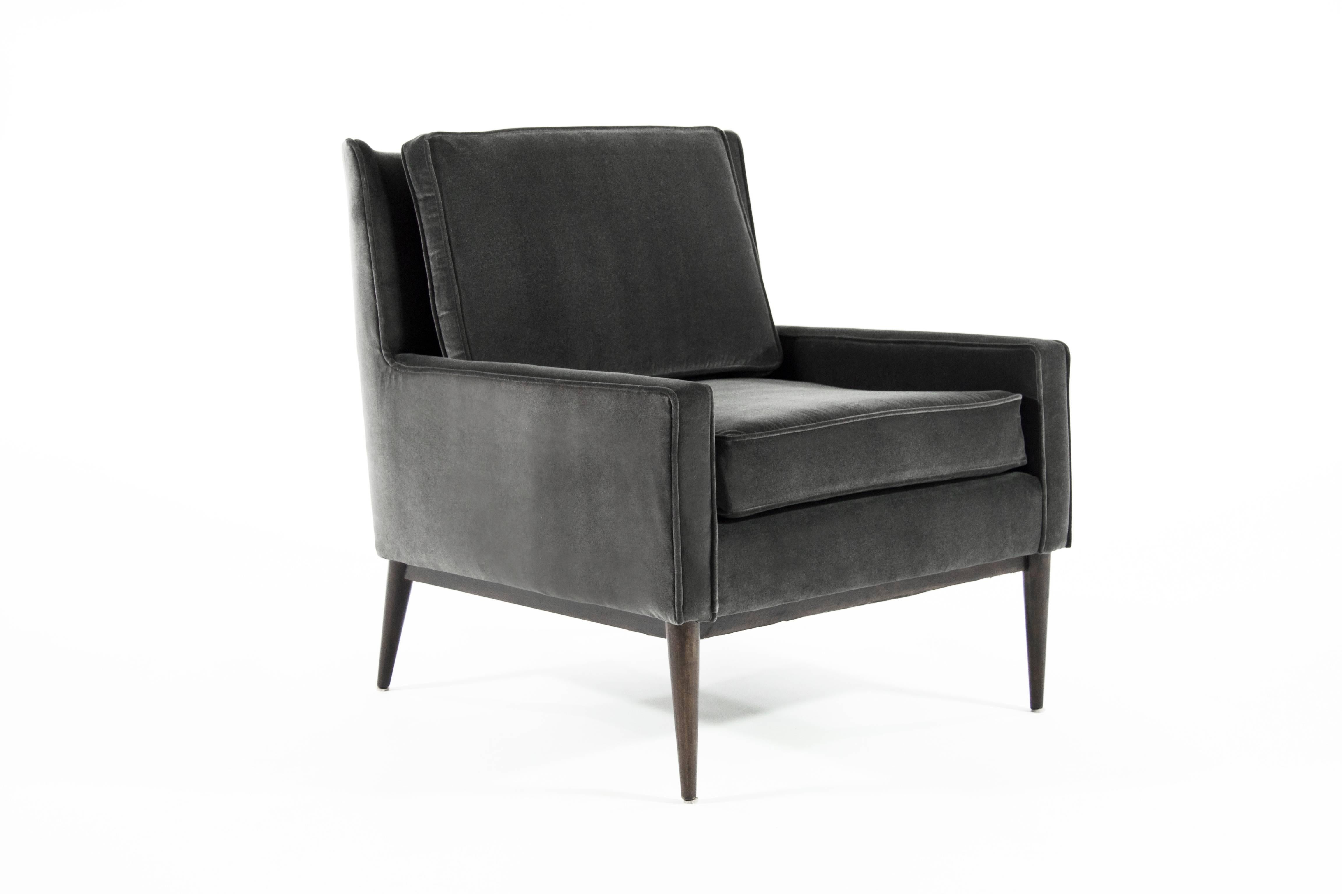A Paul McCobb Classic, model 1312 lounge chair and ottoman for Directional, circa 1950s. Base fully restored, newly upholstered in graphite cotton velvet.

Ottoman dimensions: H 15