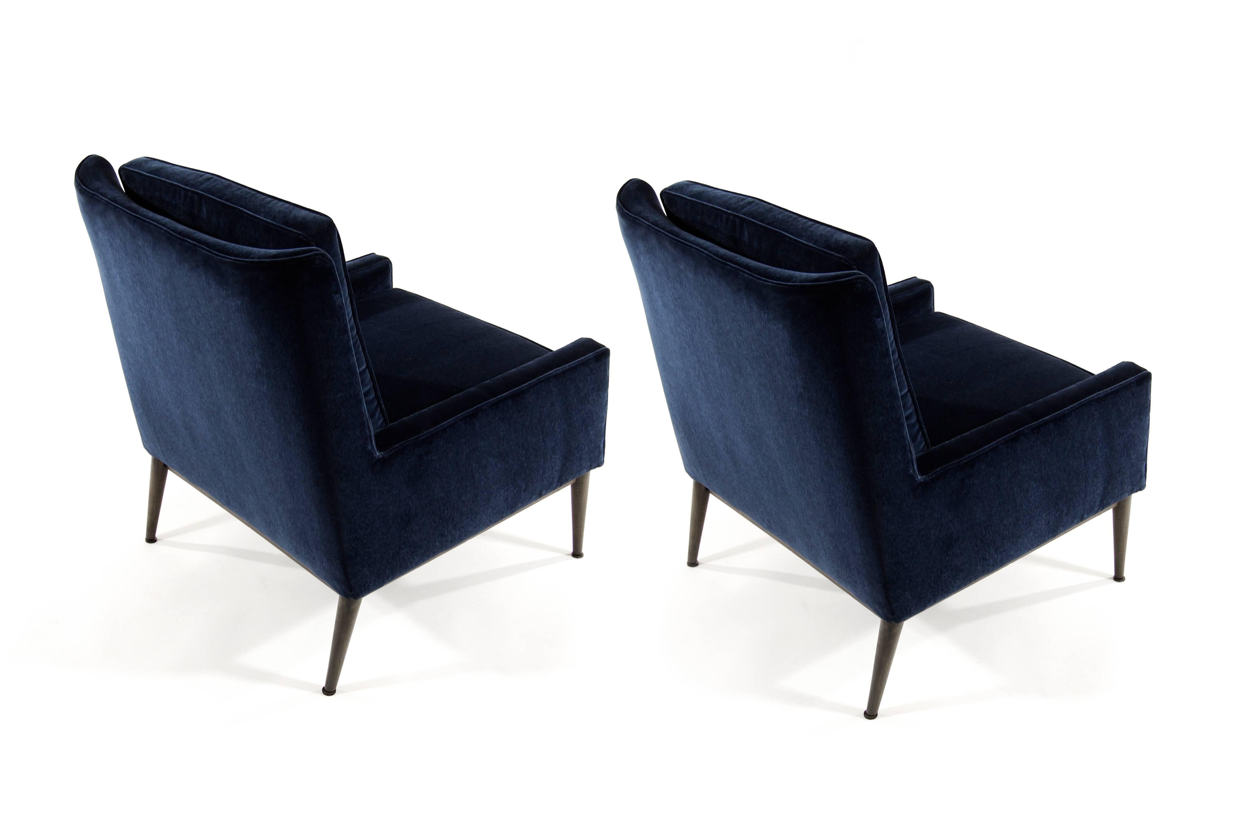 American Paul McCobb for Directional Lounge Chairs in Blue Velvet, Model 1312