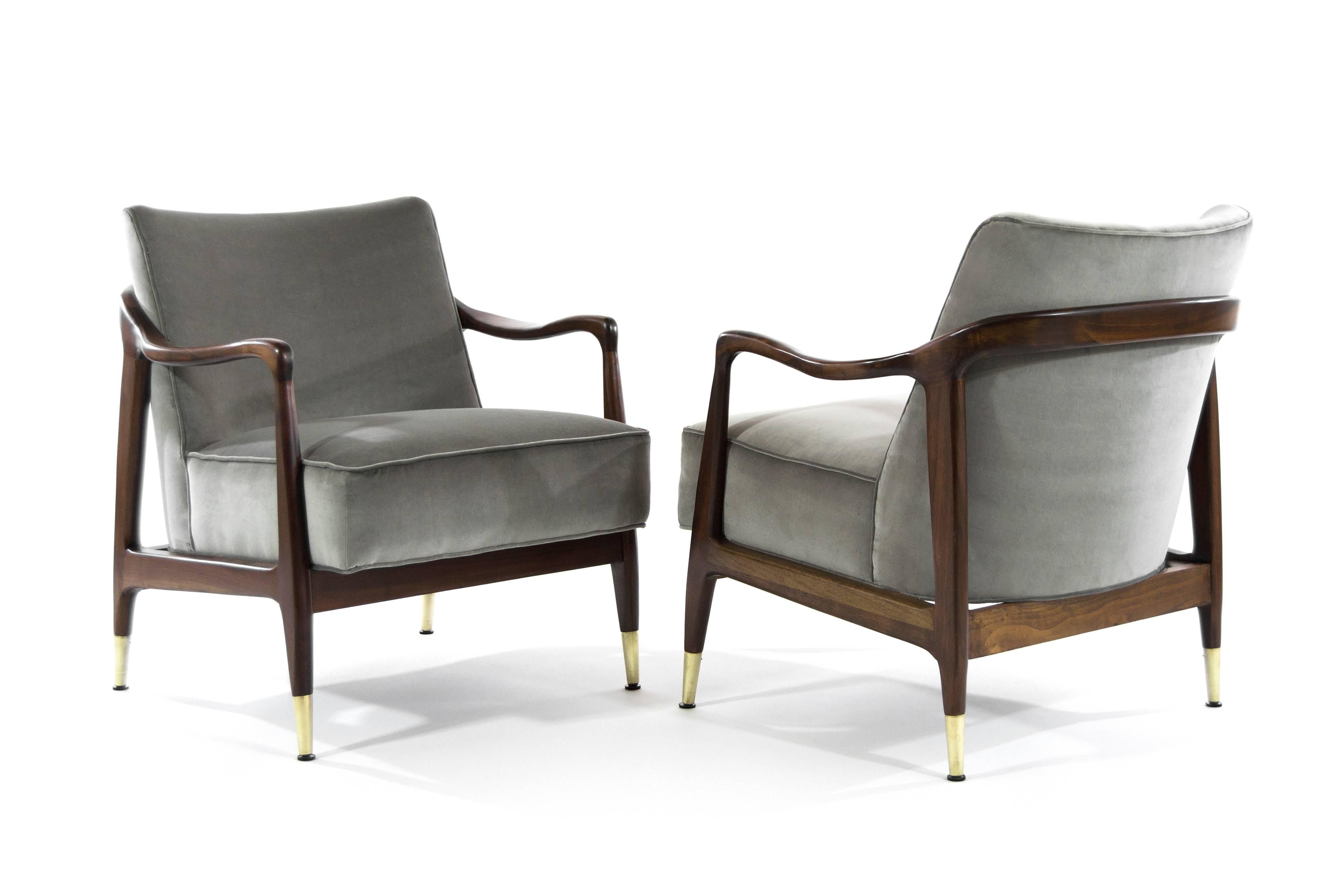 Mid-Century Modern Gio Ponti Style Sculptural Walnut Lounge Chairs