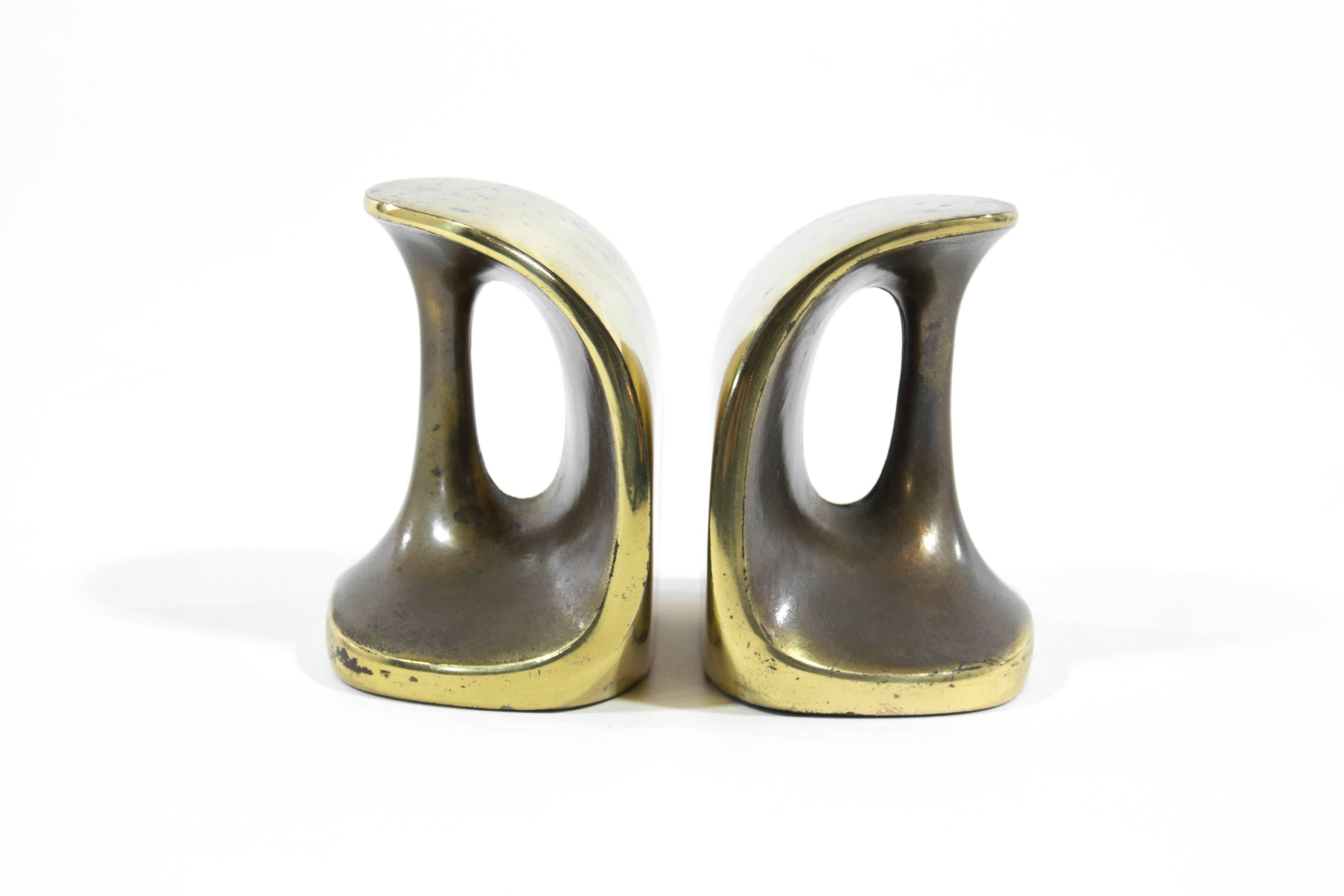 Mid-Century Modern Patinated Brass Bookends by Ben Seibel for Jenfred Ware