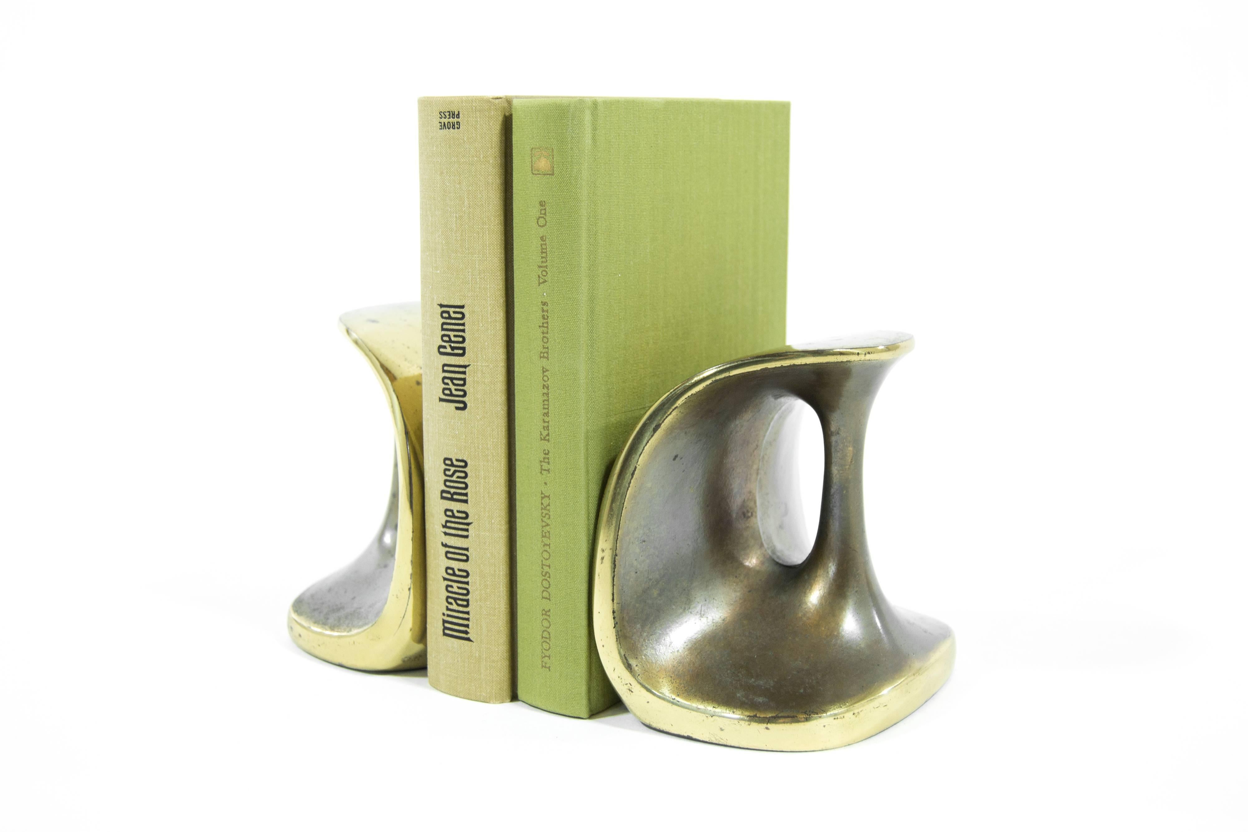 Patinated Brass Bookends by Ben Seibel for Jenfred Ware In Excellent Condition In Westport, CT