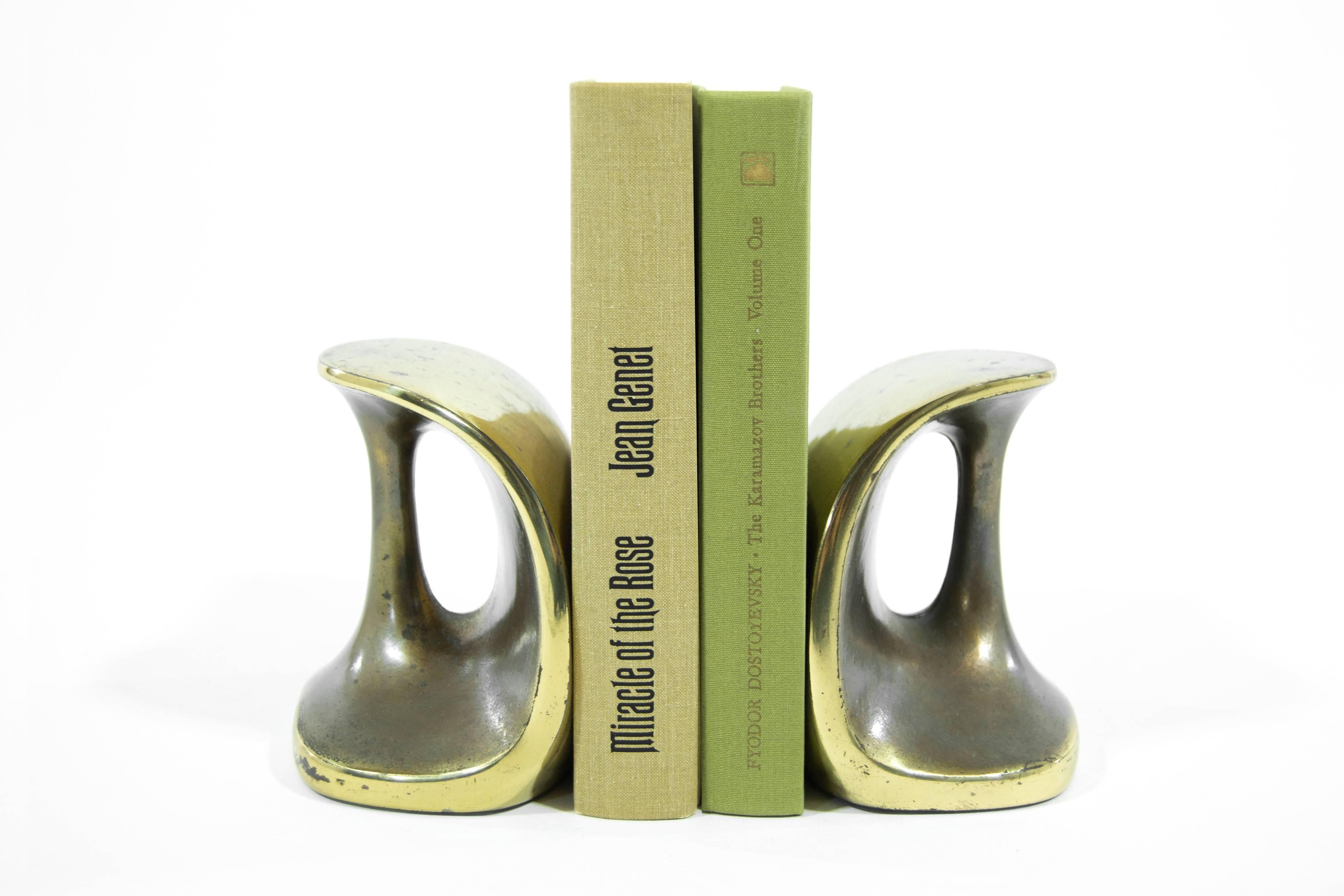 20th Century Patinated Brass Bookends by Ben Seibel for Jenfred Ware