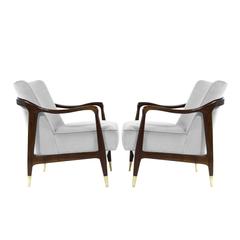 Gio Ponti Style Sculptural Walnut Lounge Chairs