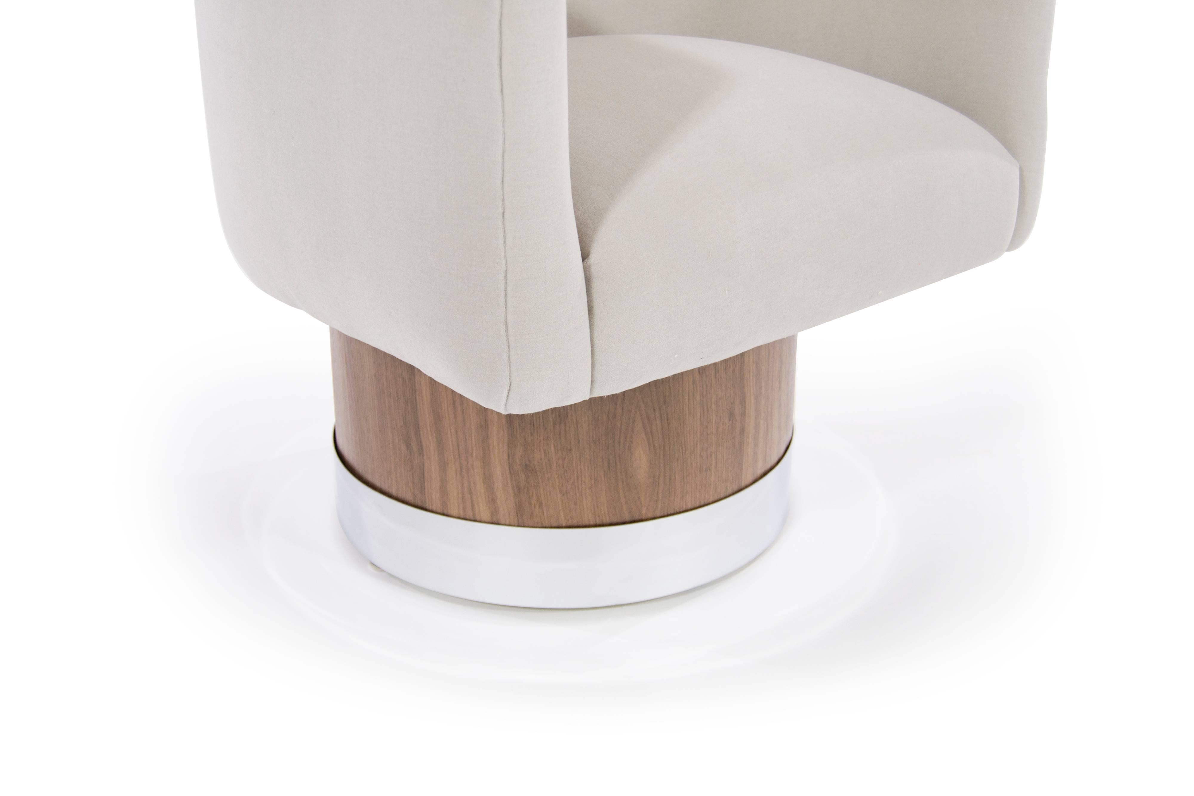 Velvet Mid-Century Modern Swivel Chairs on Walnut Bases by Milo Baughman