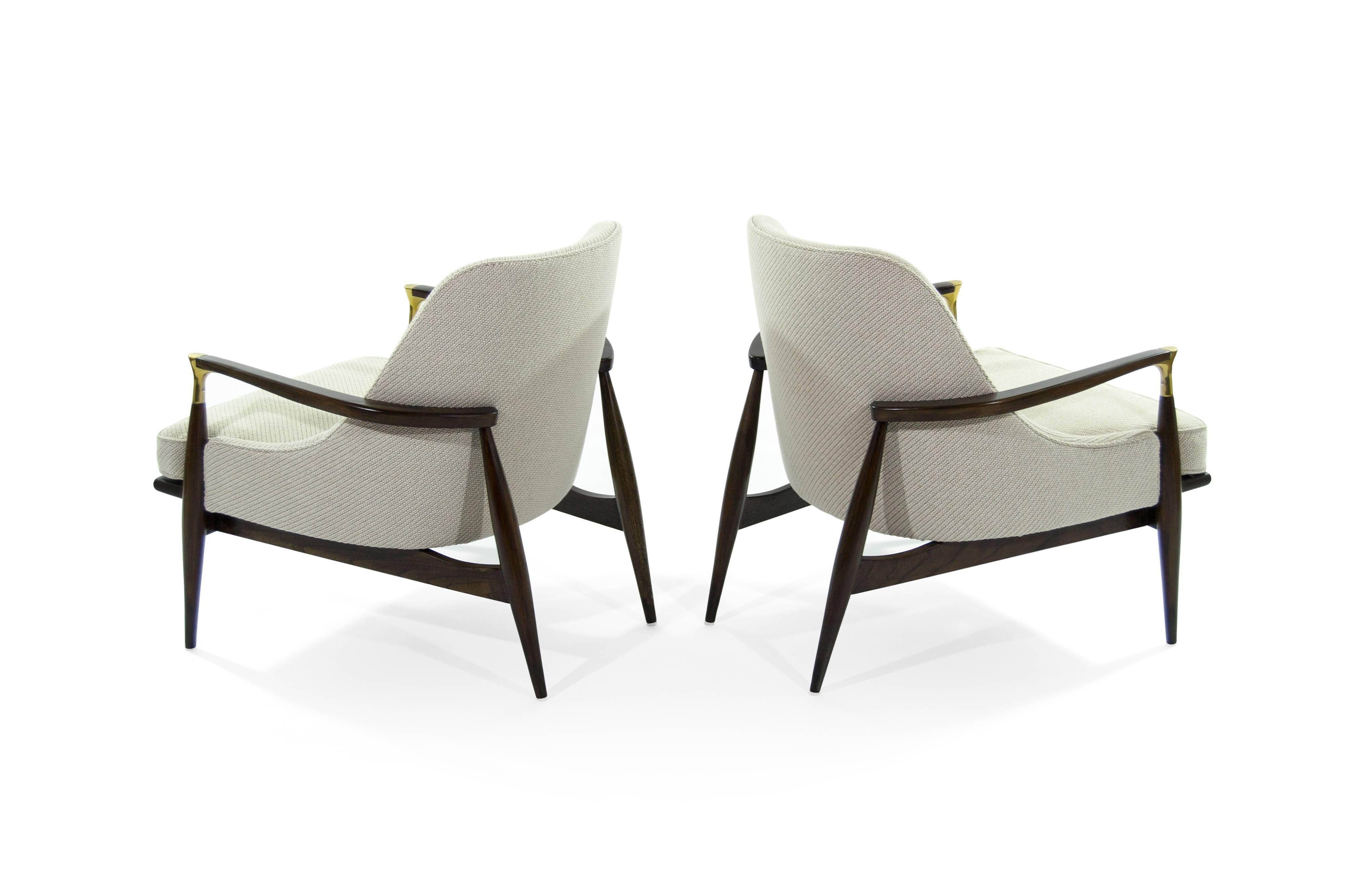 20th Century Danish Modern Brass Accented Lounge Chairs