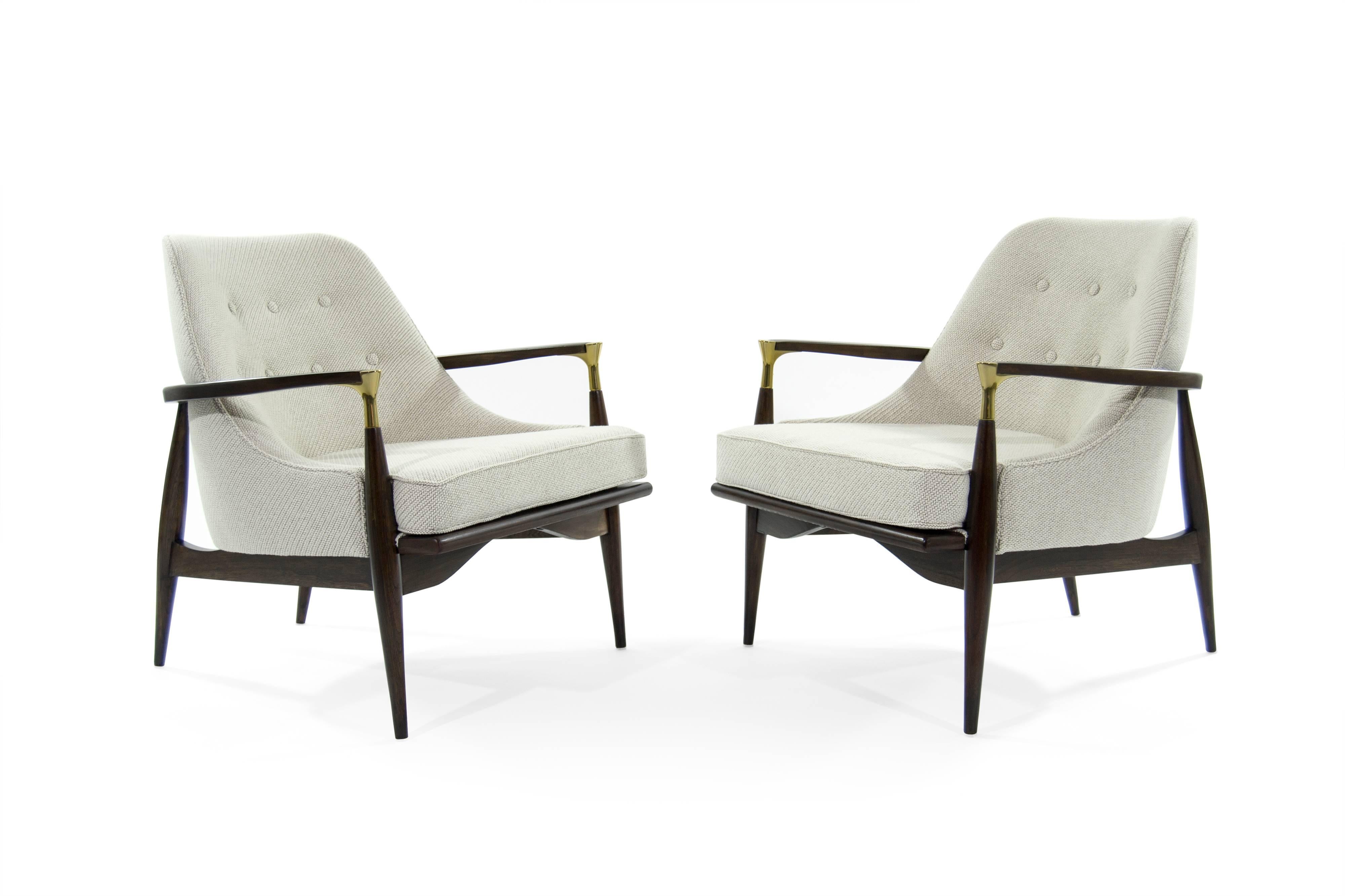 Scandinavian Modern Danish Modern Brass Accented Lounge Chairs