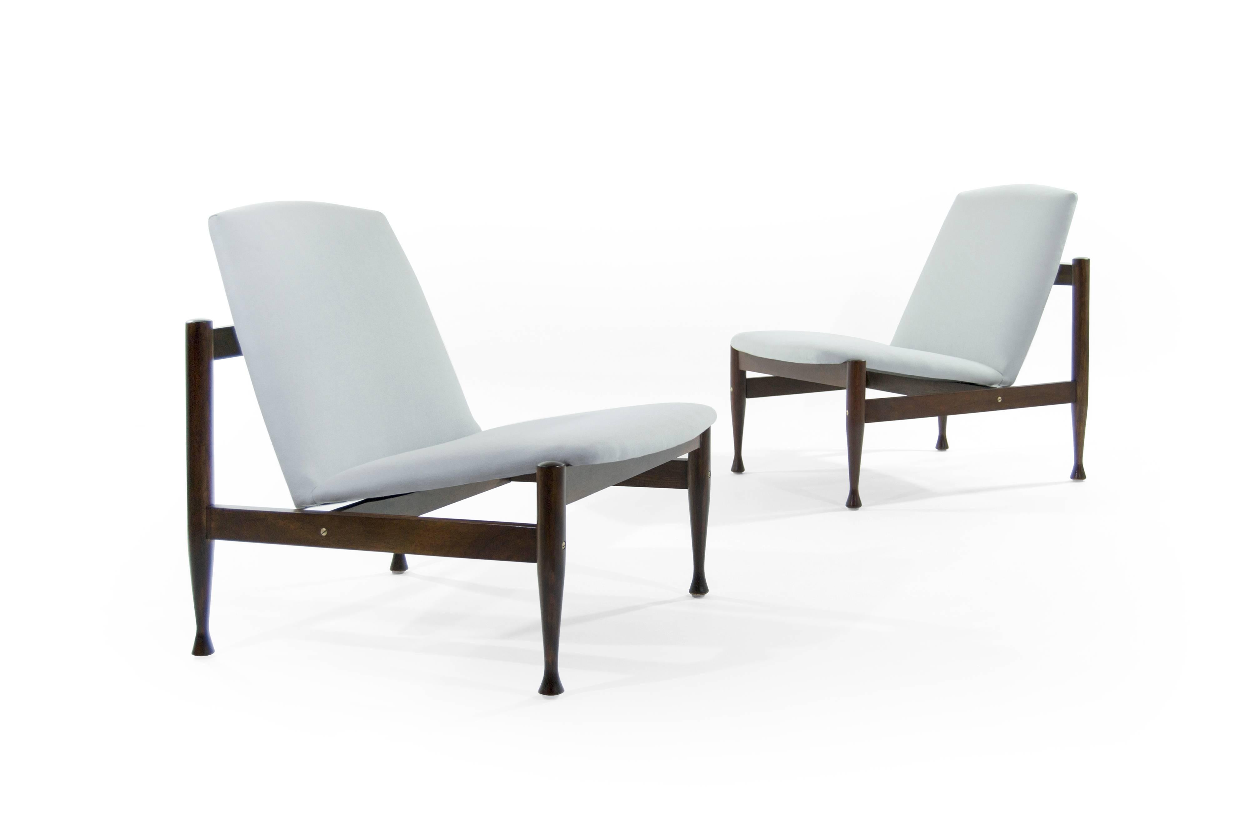 Scandinavian Modern Danish Modern Brass Accented Lounge Chairs in the Style of Finn Juhl