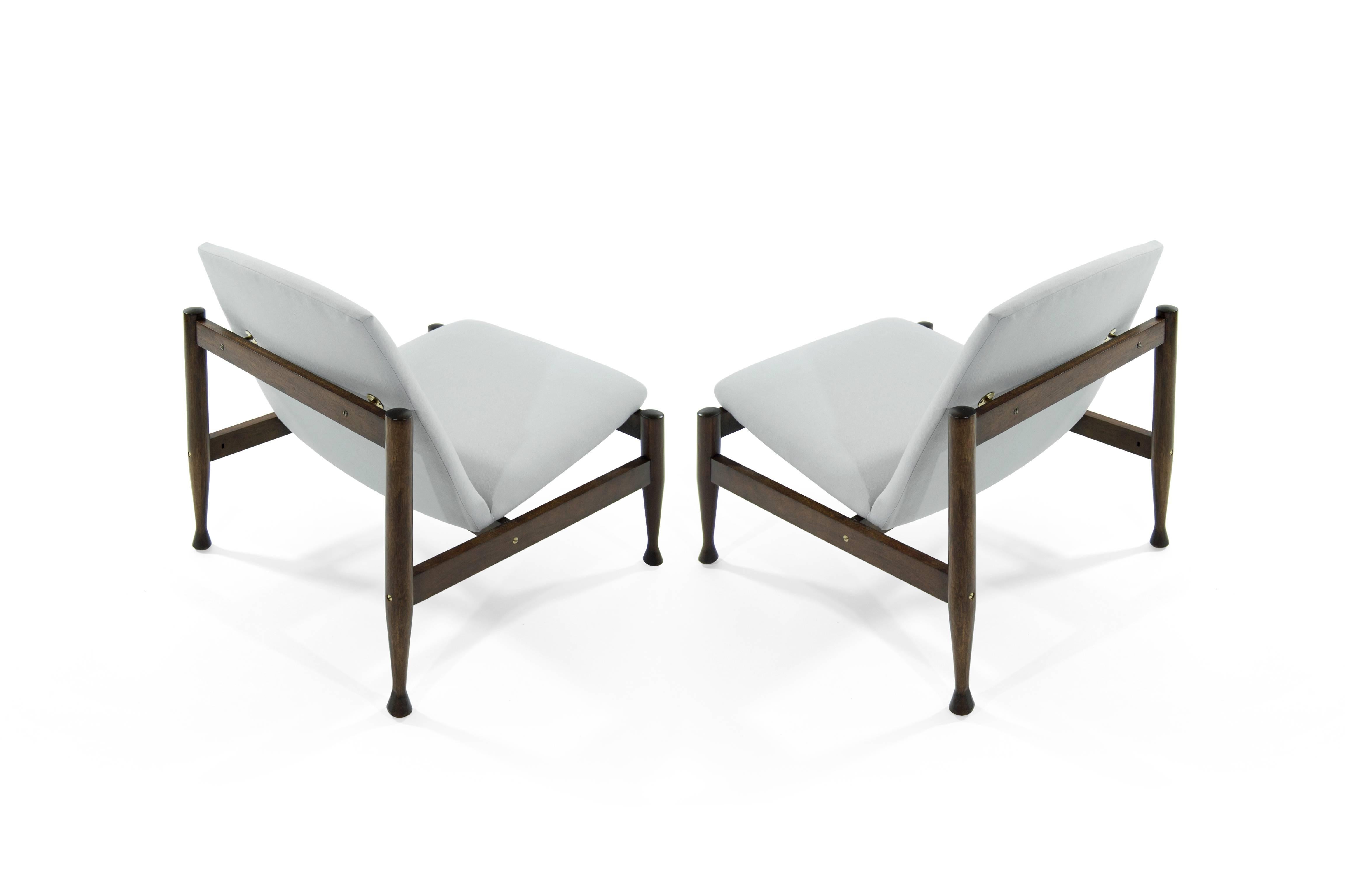 20th Century Danish Modern Brass Accented Lounge Chairs in the Style of Finn Juhl