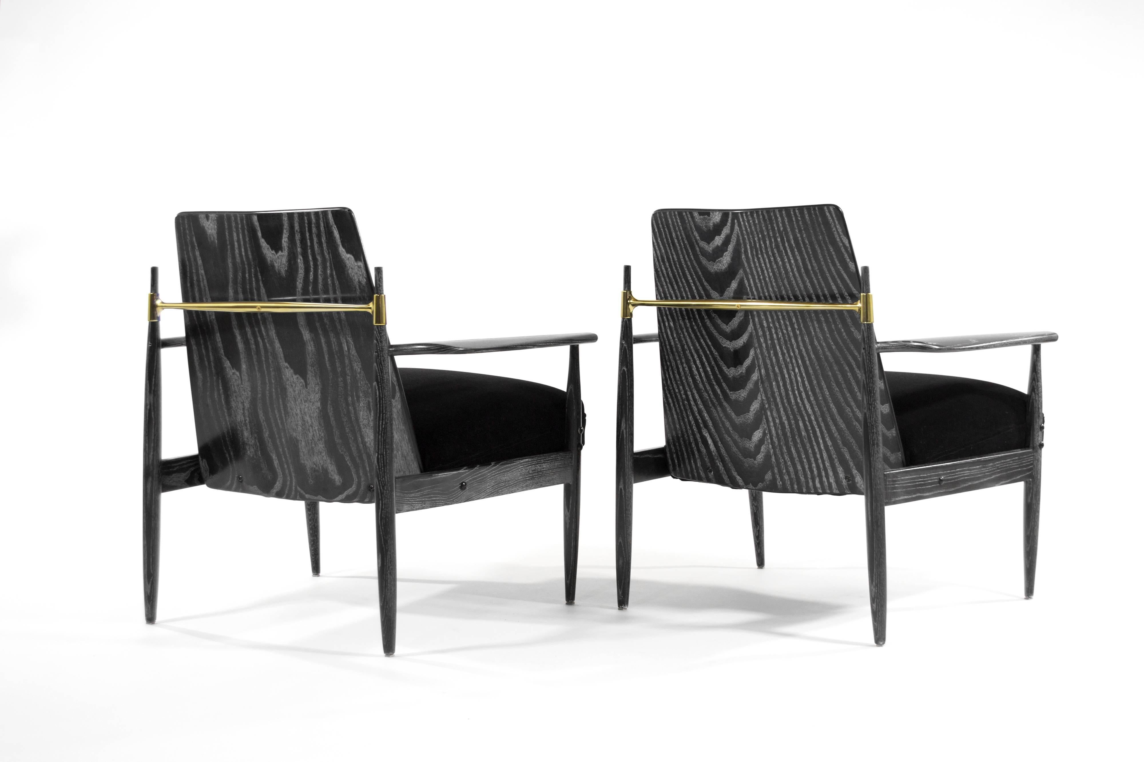Danish Pair of Scandinavian Modern Armchairs in Black Ceruse