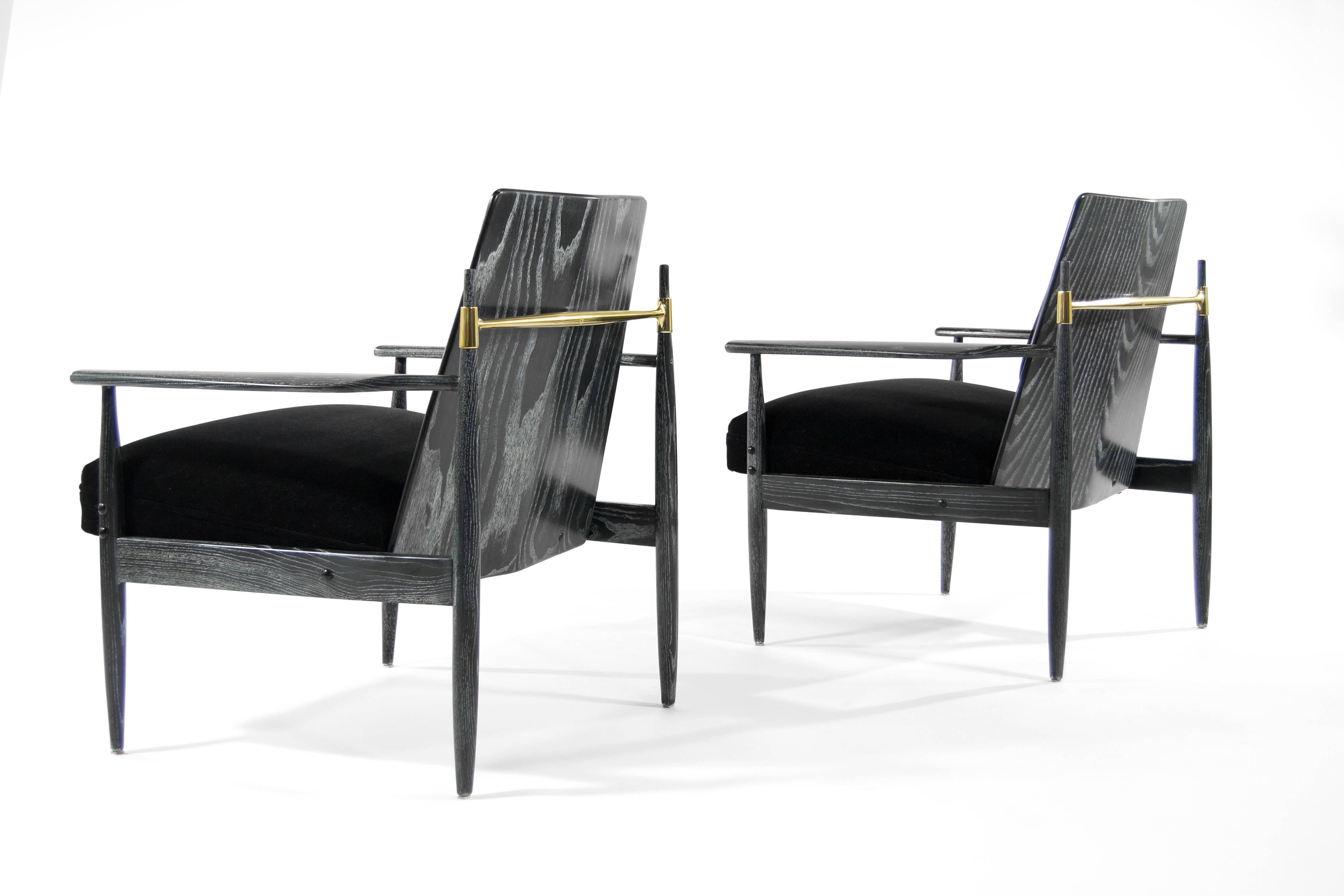Pair of Scandinavian Modern Armchairs in Black Ceruse In Excellent Condition In Westport, CT
