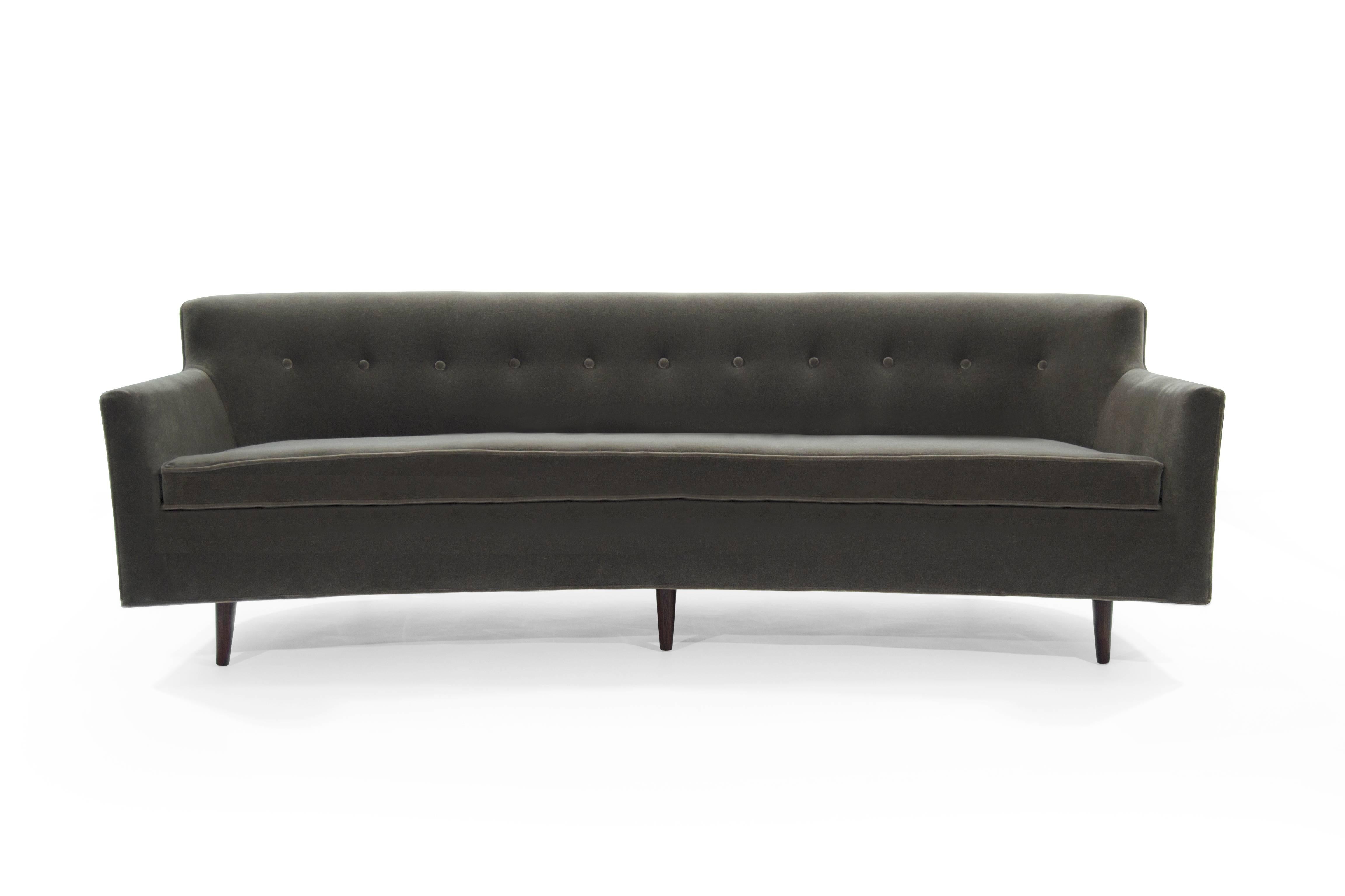 Mid-Century Modern Walnut Bracket Back Crescent Sofa 3