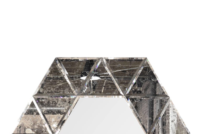 20th Century Large Hexagonal Antiqued Mirror For Sale