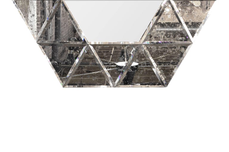 Large Hexagonal Antiqued Mirror For Sale 1