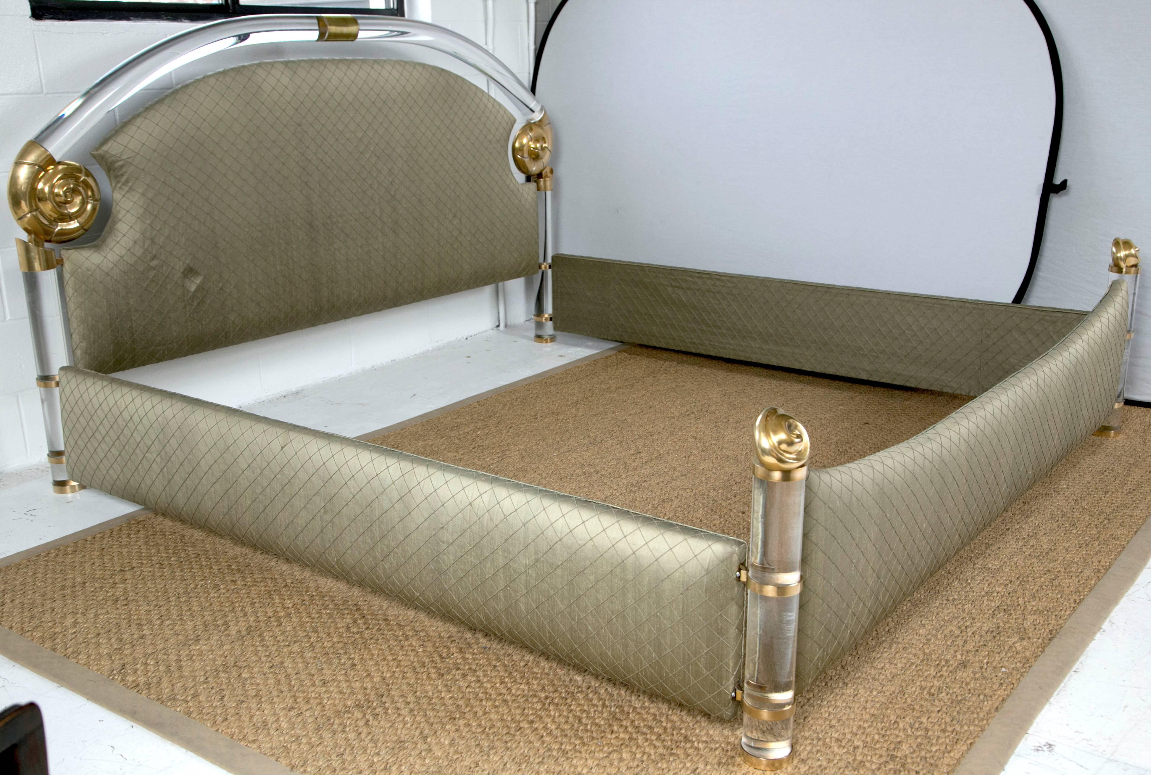 Hollywood Regency Brass and Lucite King Bed by Marcello Mioni