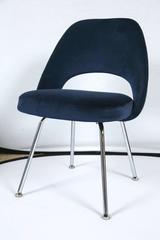 Saarinen Executive Armless Chairs in Navy Velvet, Set of Six