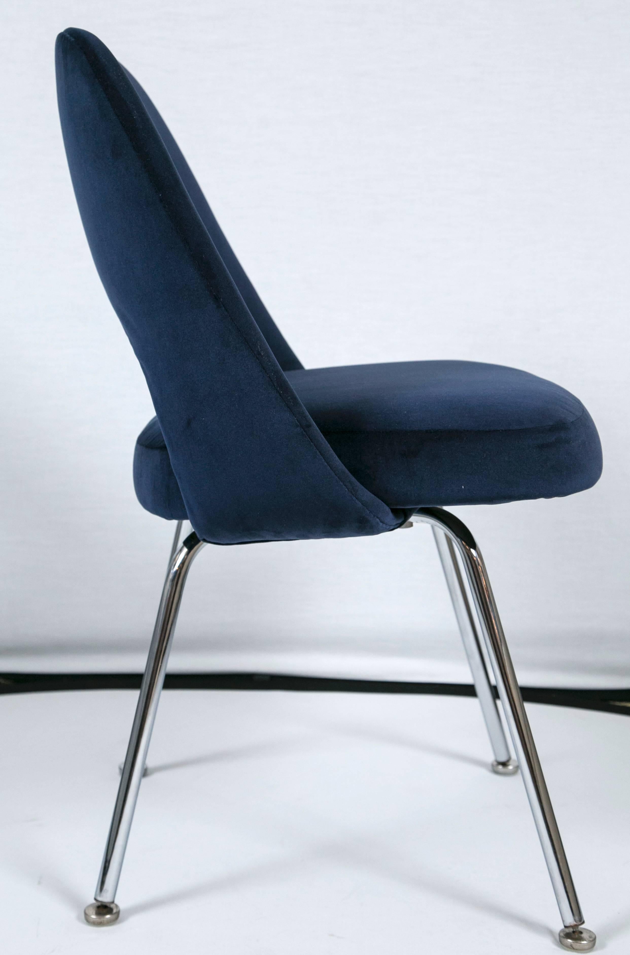 American Saarinen Executive Armless Chairs in Navy Velvet, Set of Six