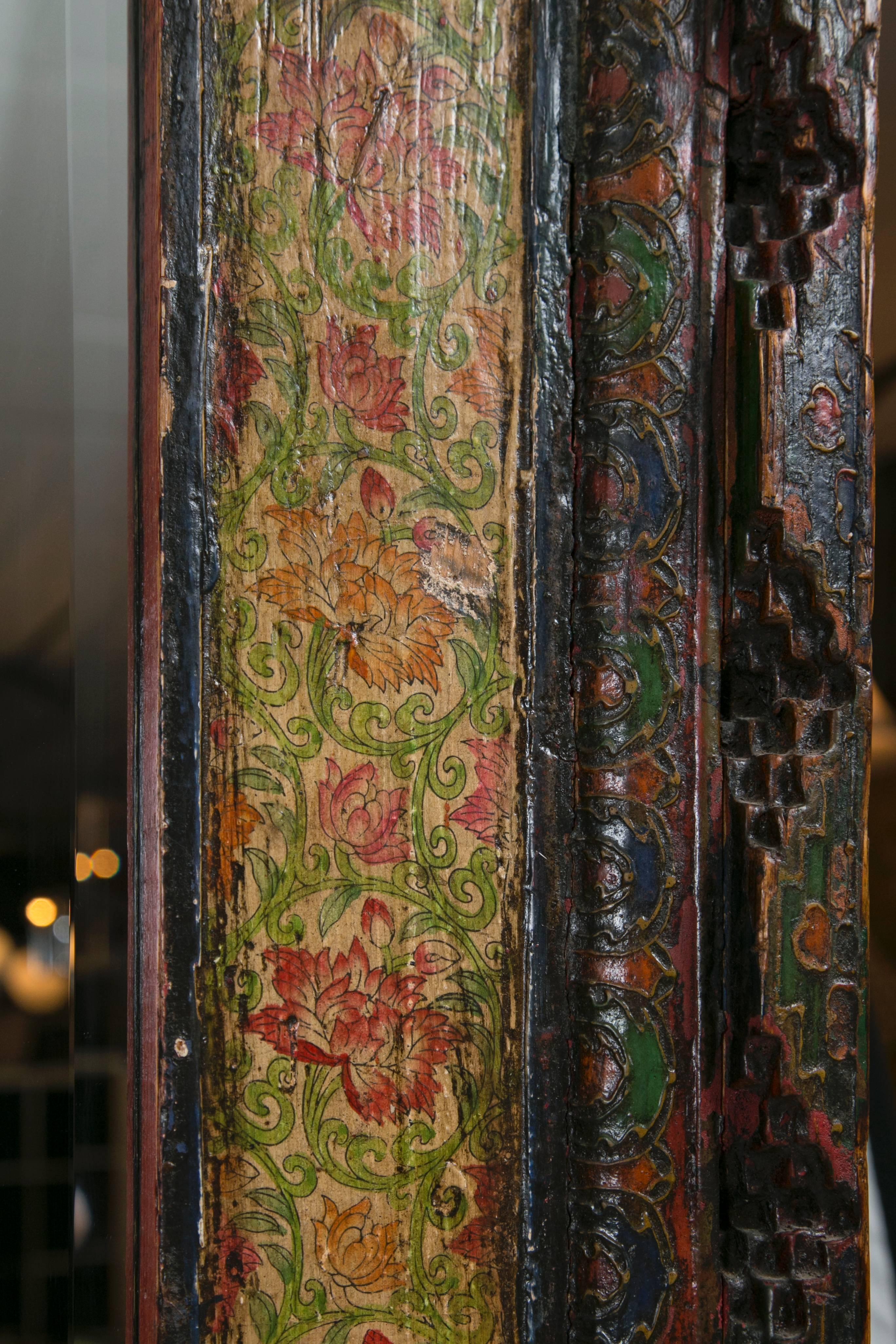 Antique Tibetan Hand-Carved/Painted Door Mirror 1
