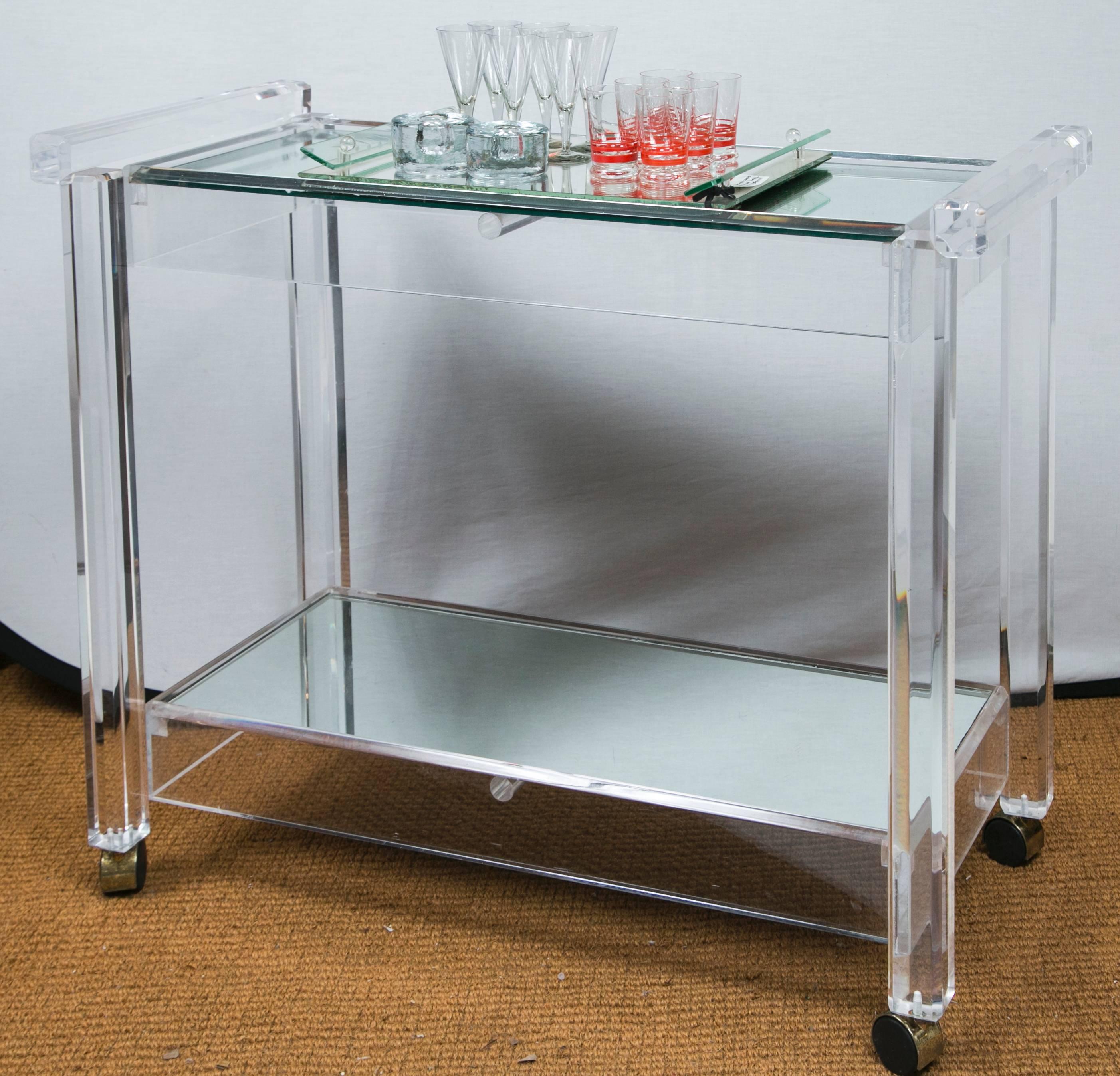 Vintage French Lucite Bar Cart with Antique Mirror Tiers 2