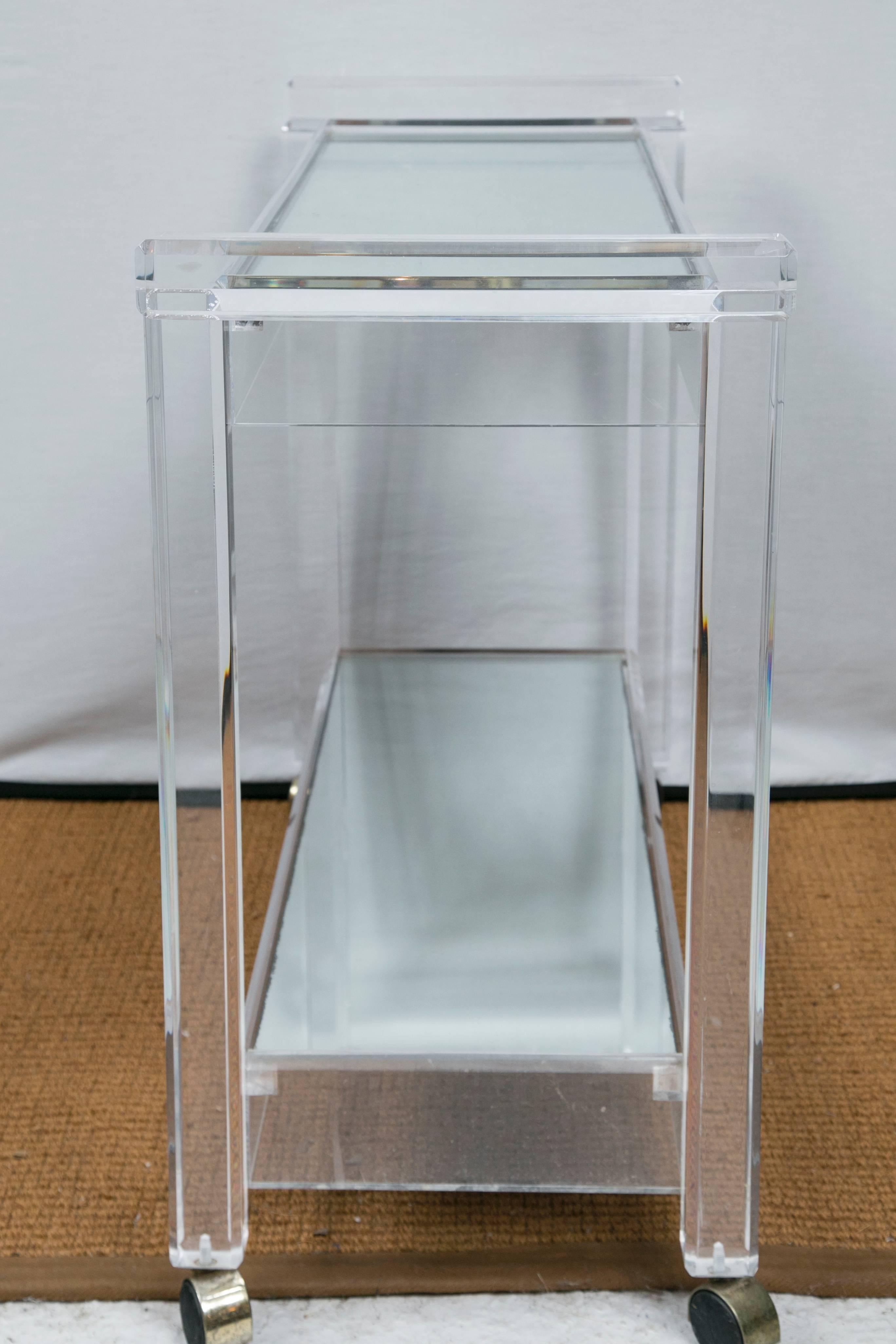 Vintage French Lucite Bar Cart with Antique Mirror Tiers In Excellent Condition In Wilton, CT