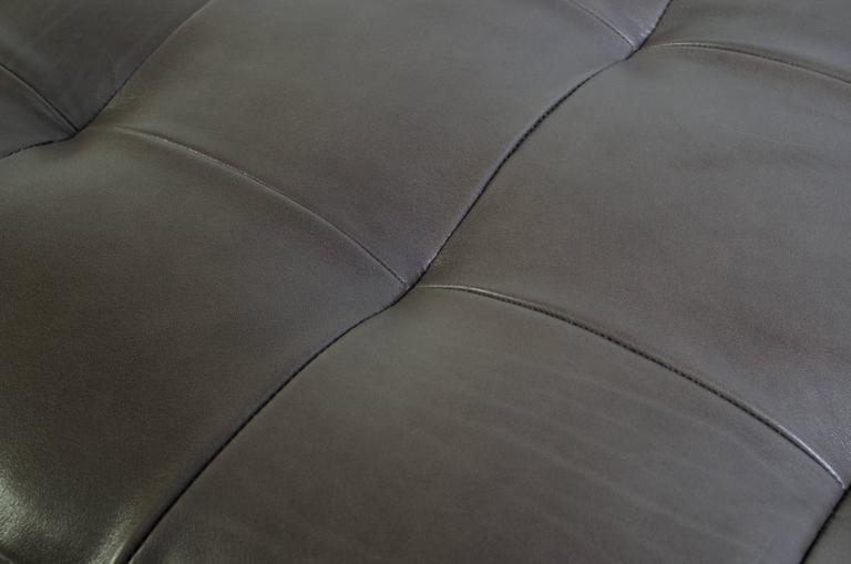 Lucite Prism Bench in Gunmetal Leather with Blind Tufting by Montage